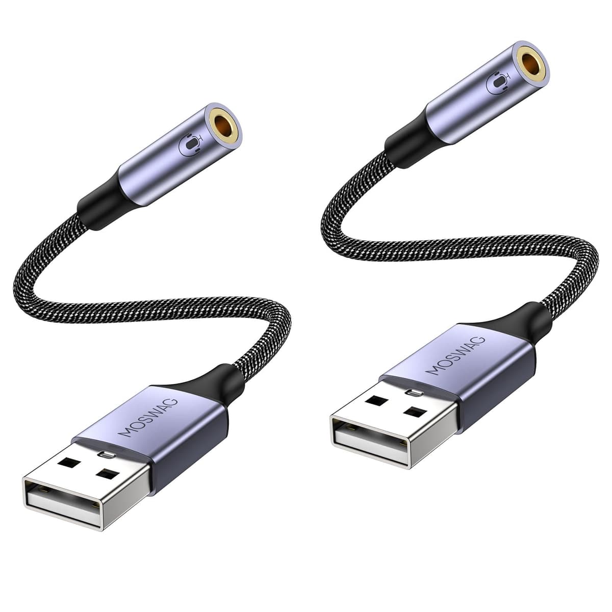 MOSWAG USB to 3.5mm Audio Adapter Built-in DAC External Sound Card Nylon Braided Aluminum Shell for PC Laptop PS5 PS4 Mac Linux Chromebook 1Pack — view 17