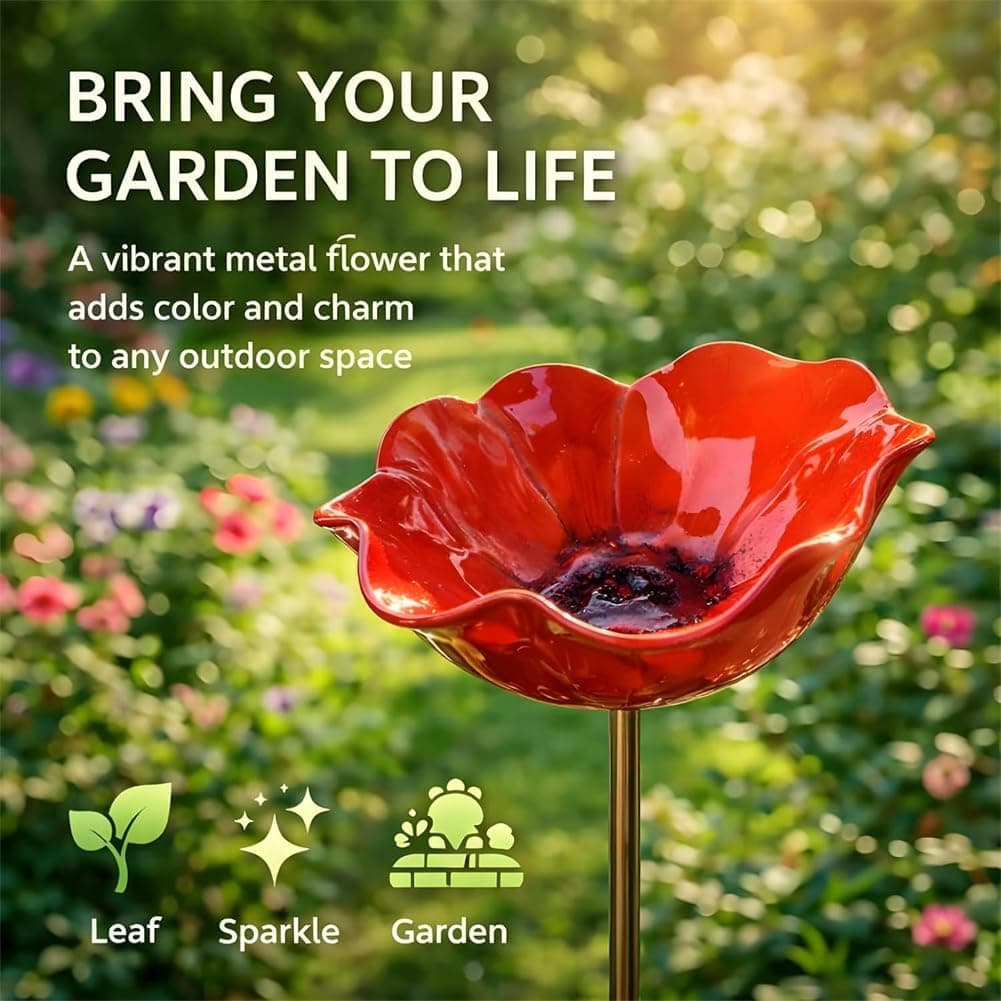2026 New Handmade Metal Flower Garden Stake Bird Bath, Butterfly Bee Water Feeder with Flower Design, Colorful Outdoor Bird Bath Bowl for Yard, Lawn & Patio Decor (3pcs) — view 4