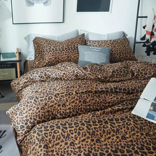 LifeTB Leopard Comforter Set Queen Comforter Set 3 Pieces Leopard Print Comforter Fluffy Soft Microfiber Bedding Set for All Seasons Animal Cheetah Print Queen Size Comforter with 2 Pillowcases — view 3