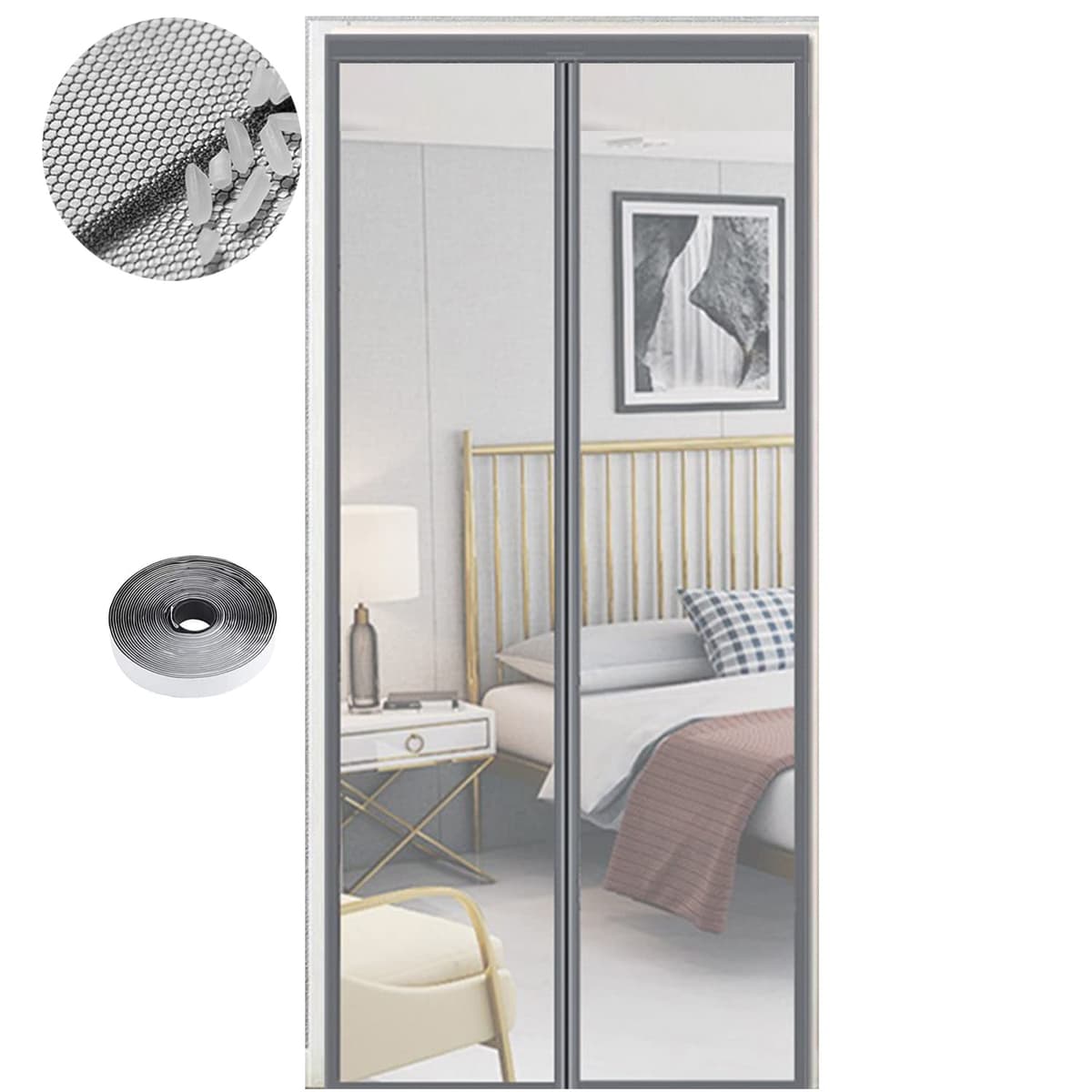 Mosquitera Puerta Magnetica 90 x 210 cm, Varios Tallas, Cortina Mosquitera Puerta Exterior, Cierre automático, No Requiere Herramientas, Fácil de Instalar, Gris Puro