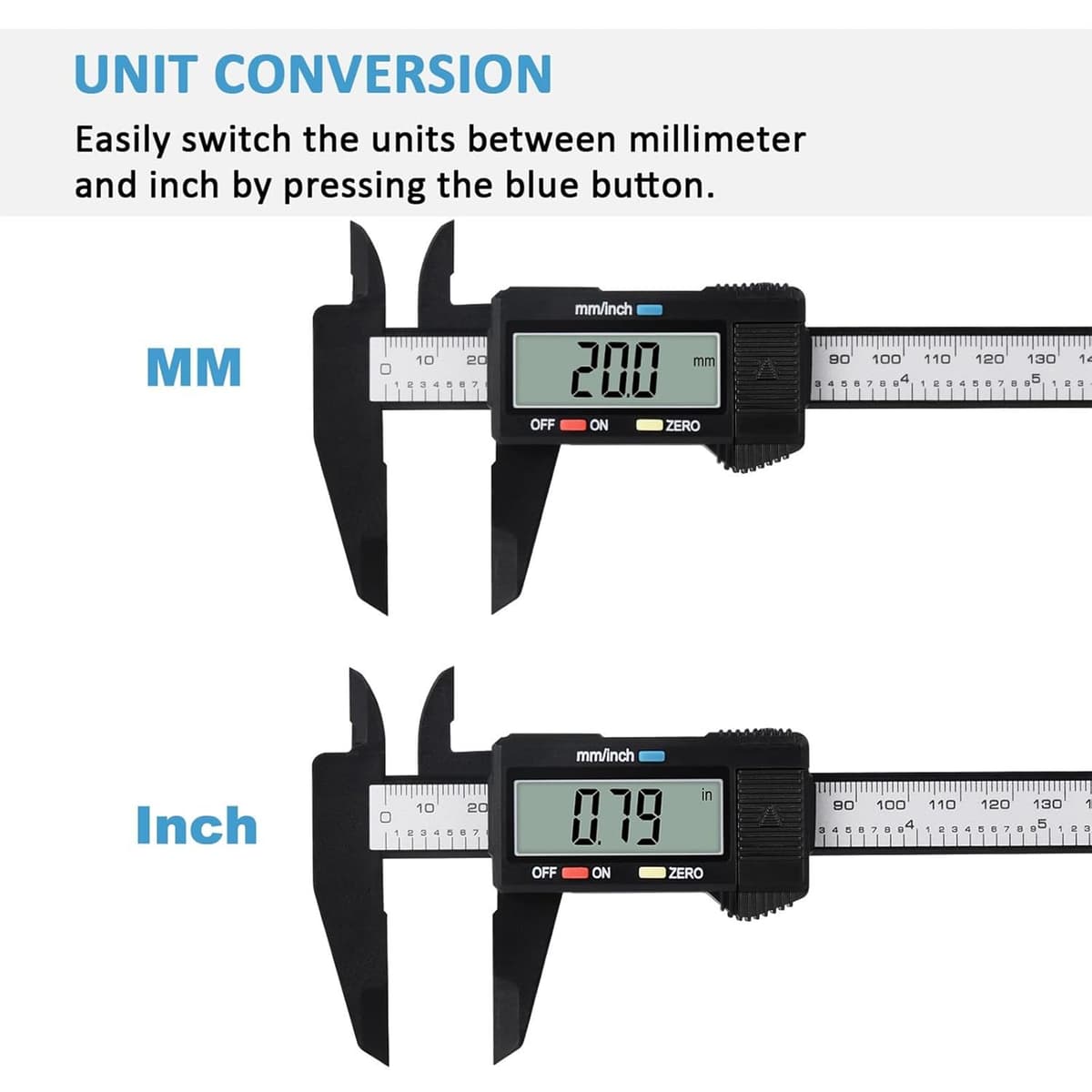 Digital Caliper, Adoric 0-6" Calipers Measuring Tool - Electronic Micrometer Caliper with Large LCD Screen, Auto-off Feature, Inch and Millimeter Conversion — view 2