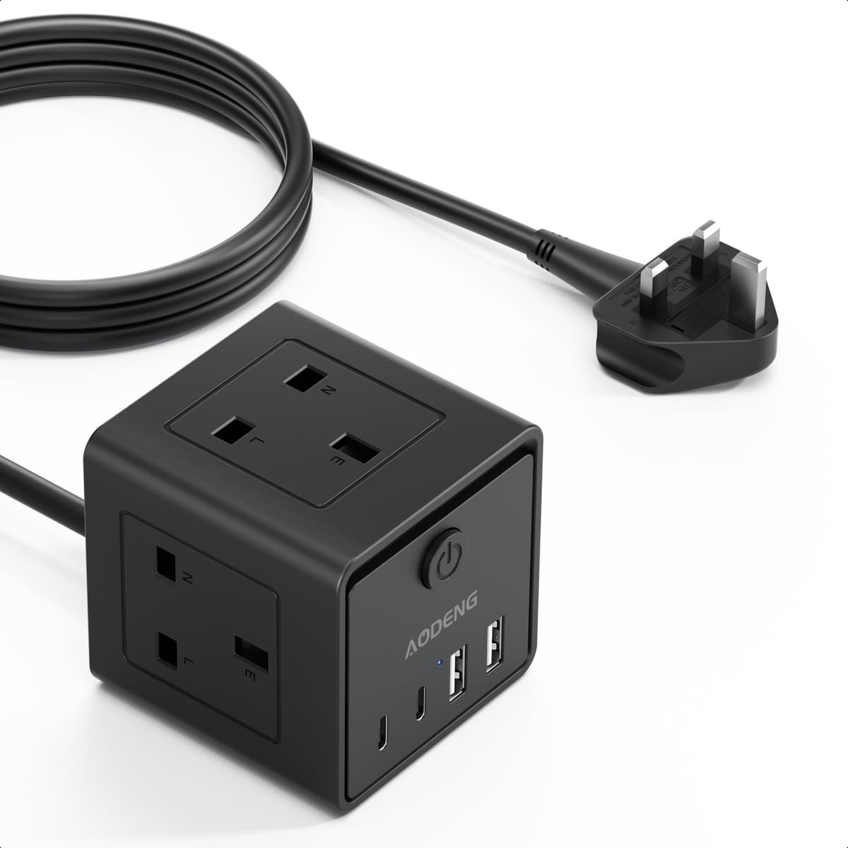 Extension Lead with 4 USB Slots and Switch, 3 Way Multi Plug Extension Cable with 2 USB C, UK Desktop Power Extension Cord with Multi Socket, 1.5M Extension Cable for Home Office — view 9