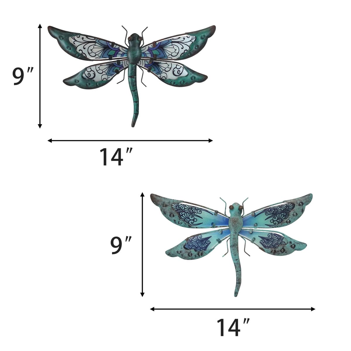 Liffy Glass Metal Dragonfly Wall Decor Pair - Outdoor Wall Art for Garden and Home - Hanging Decor Gifts for Women, Light Blue — view 6