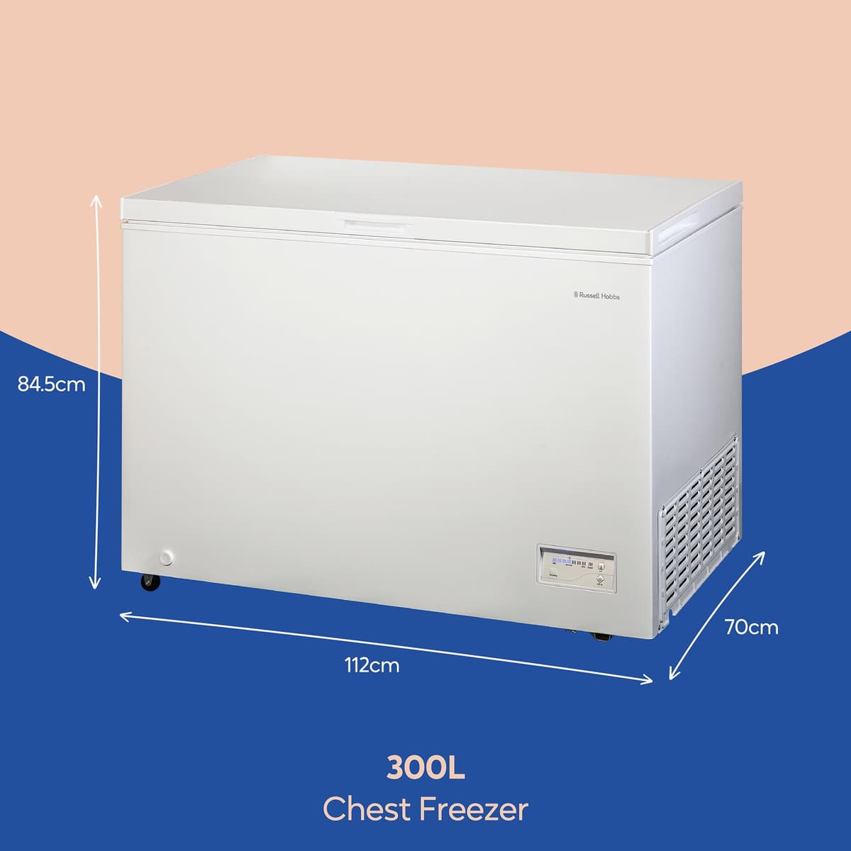 Russell Hobbs Free Standing Chest Freezer, 300 Litres, Low Noise, Garage Safe, Counterbalance Lid, Front Drain Hole, 1.8m Cord, Castor Wheels, 5 Year Registered Guarantee White, RH300CF201W — view 2