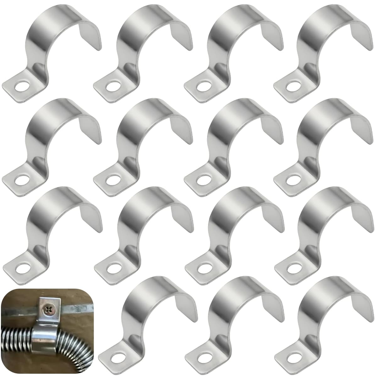 20 Piezas Grapas para Cables Pared Acero Inoxidable 304 Espesado Sujeta Cables Pared Abrazaderas Metalicas para Cable Orificio Unico en Forma de U para Fijar Cables, Alambres y Tubos (25mm)