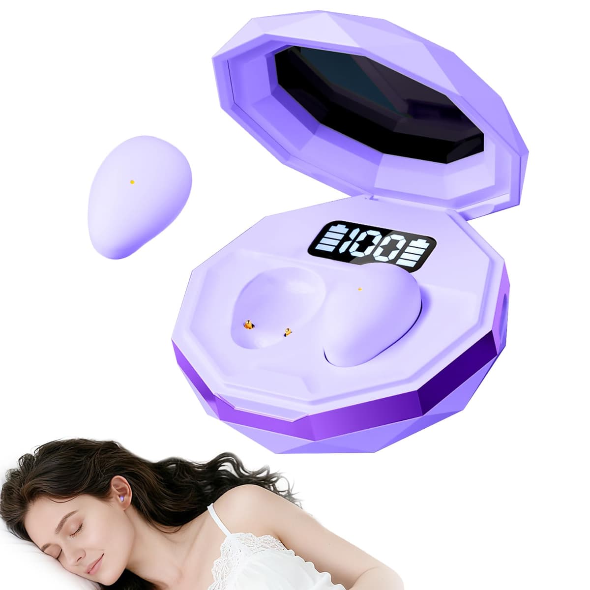 Auriculares para Dormir, Mini Auriculares para Dormir, inalámbricos Bluetooth 5.4, para Dormir de Lado, indicador de Potencia para Entrenar, Trabajar, Viajar(Morado)