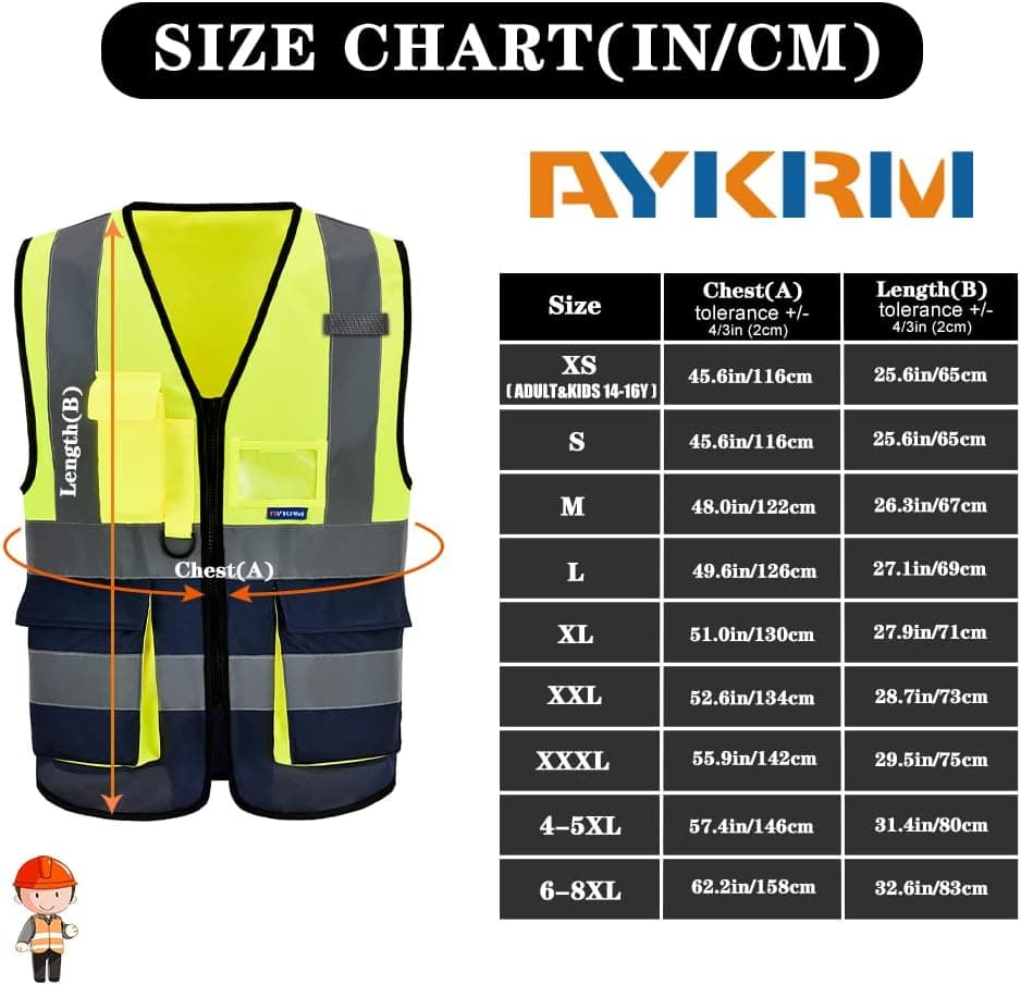 AYKRM Safety Vest Reflective High Visibility Workwear Vest Zipper Safety Work Vest Multi-pockets 21 Colors — view 3