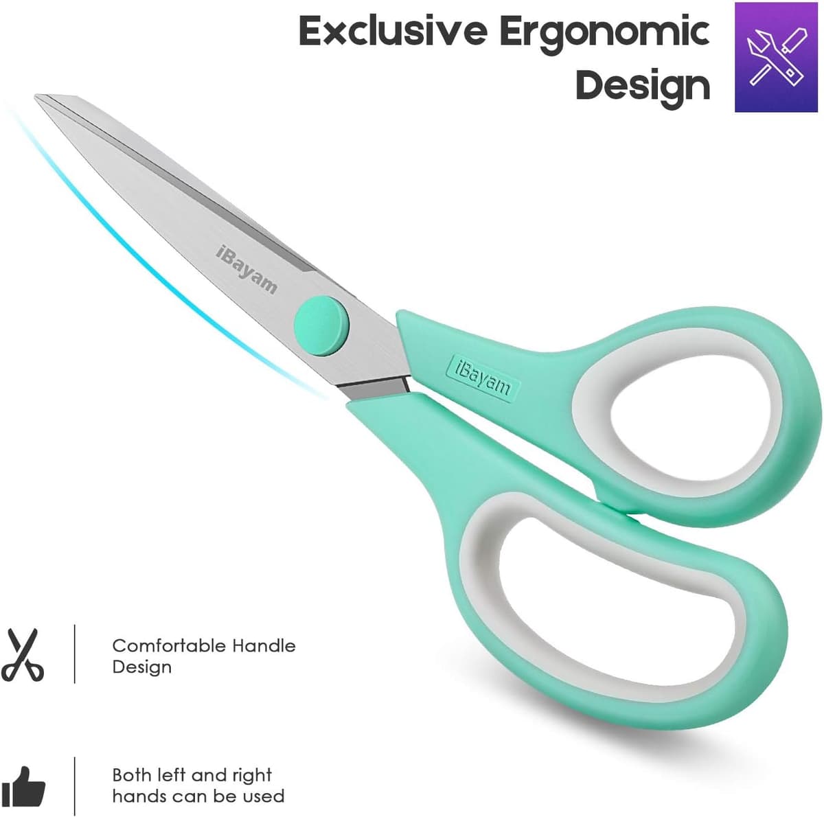 8" Multipurpose Scissors 3 Pack with Ultra Sharp Blades, Comfort-Grip Handles, Sturdy for School Home Office Art Craft Sewing — view 4
