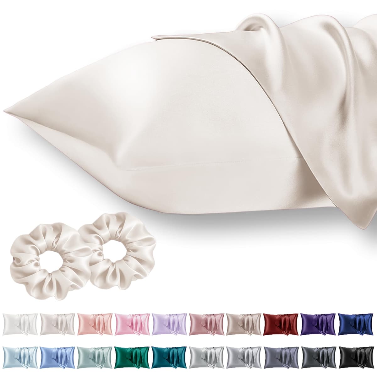 Vielit 2 Pack Satin Pillowcase for Hair and Skin Cooling,Soft as Silk Pillowcase for Hair and Skin,Easier Care than Silk Pillow Case Beige 50x75cm Gifts for Women Envelope & 2 Scrunchies — view 26