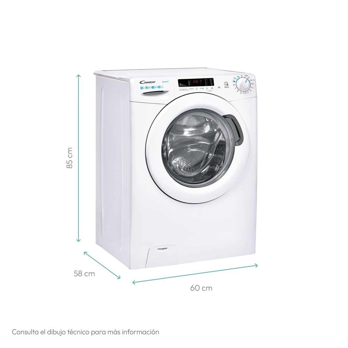 Candy Smart CS 14102DE/1-S, Lavadora 10 KG, 1400 RPM, Pantalla Digital y Mando, Tecnología NFC, Asistente de Voz, 15 Ciclos, 5 Rápidos, Planchado Fácil, Inicio Diferido 24H, Detector KG, 81 DB, Blanco — view 3