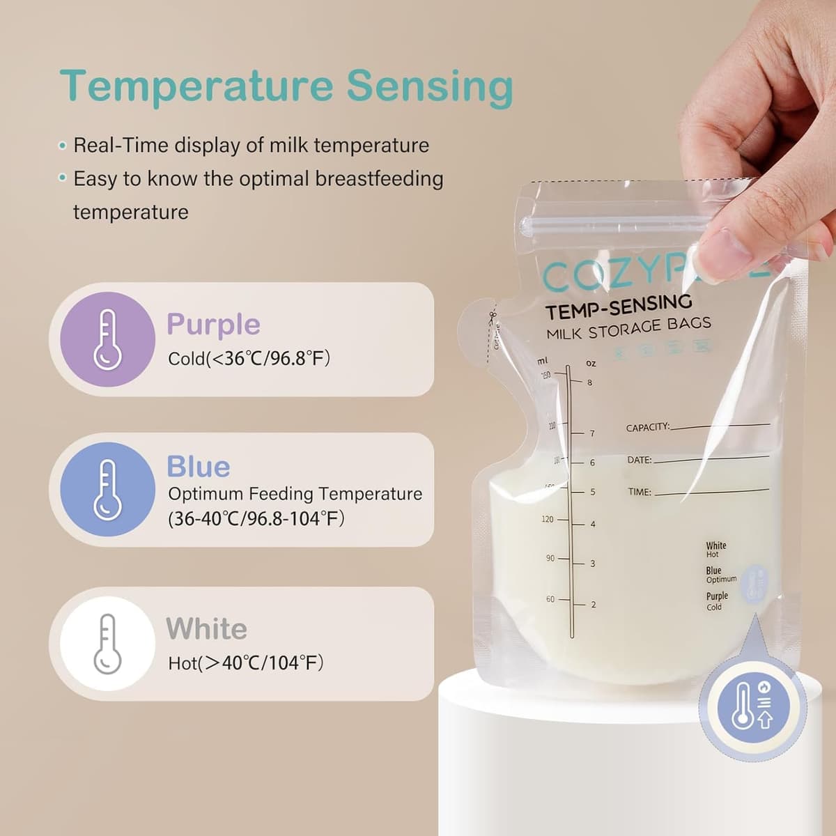 100 Pcs Breastmilk Storage Bags, 8oz/250ml Breast Milk Storing Bag with Pour Spout, Temperature-Sensing Color Change Milk Bag for Convenient Breastfeeding, No Leak Presterilized for Freezer — view 2