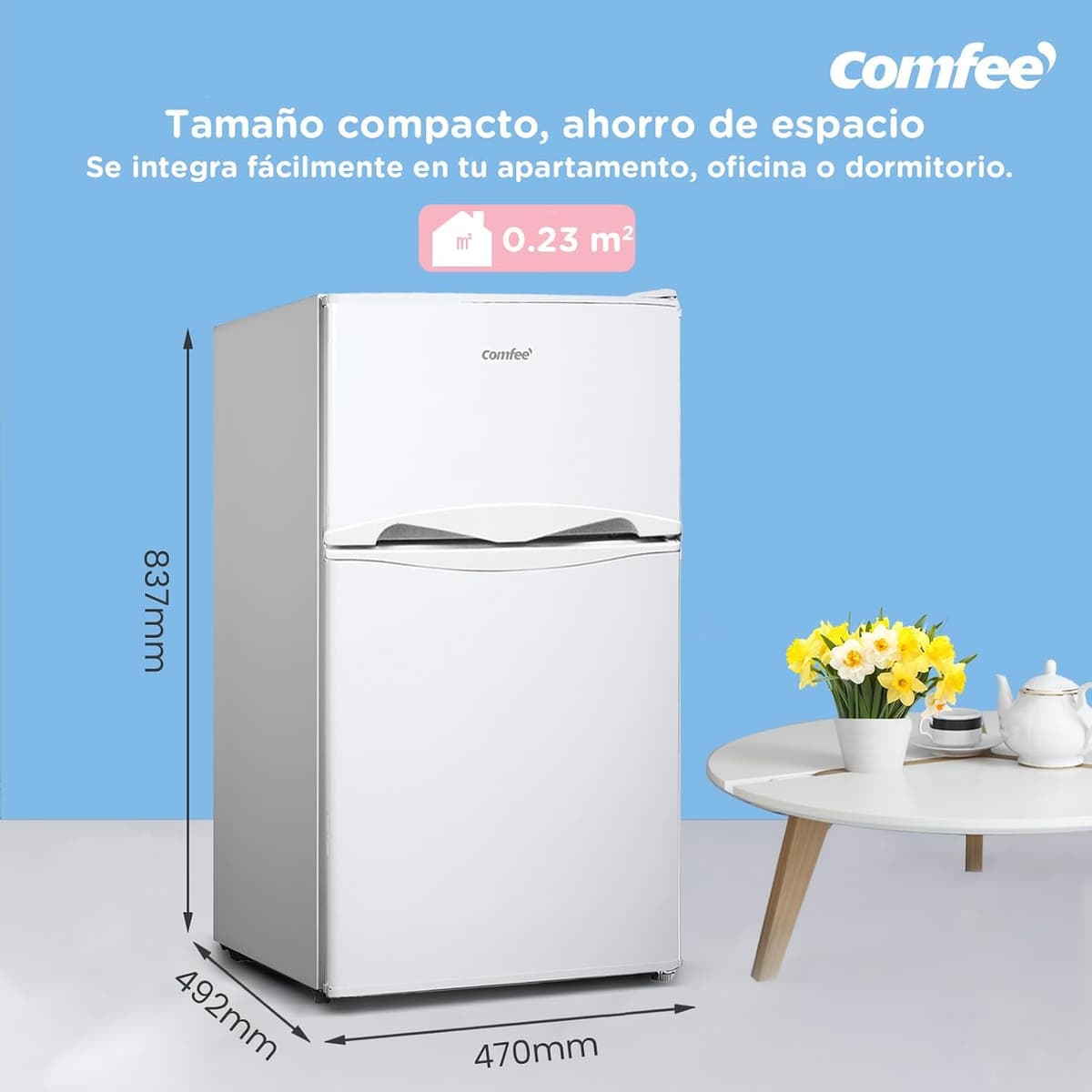 Comfee' RCT87WH2(E) Nevera Congelador de Encimera, Nevera Pequeña de 87L con Luz, Estantes Extraíbles, Termostatos Ajustables, Puertas Reversibles, Blanca — view 3