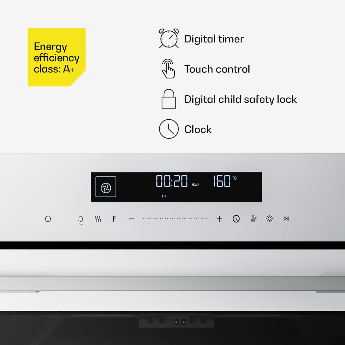 Klarstein Velaire Built In Oven - 74L Electric Oven, 13 Modes, Touch Controls, A+ Energy, Enamel Interior, Triple Glazed, Integrated Single Oven, 60cm, Matte & Glass Design, White — view 4