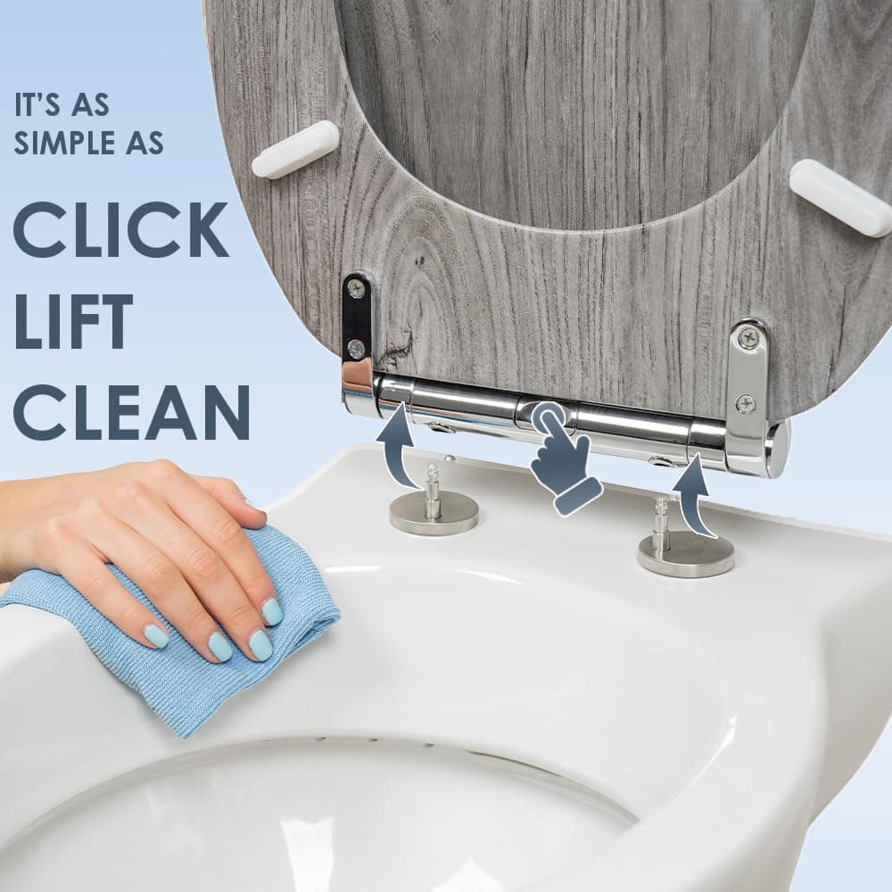 AQUALONA® Luxury Grey Oak Effect Toilet Seat - Soft Close MDF Moulded Wood Seat with Quick Release Button and Durable Hinges - Comfortable, Easy to Clean and Install with Universal Fittings — view 3