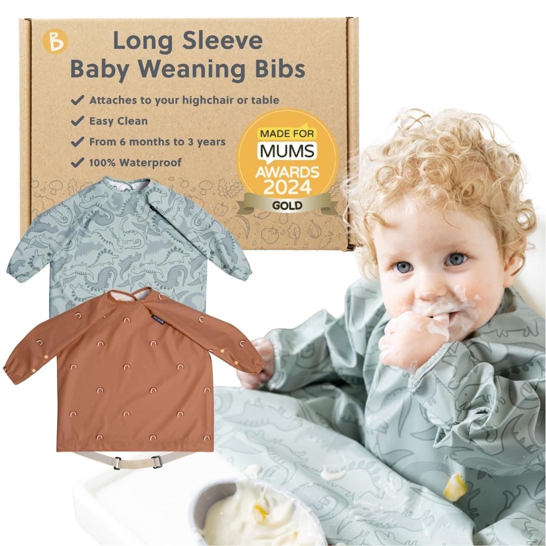 BIBaDO - Long Sleeve Baby Bibs - Babies & Toddlers 6-36 Months - Coverall Weaning Bib - Easy Wipe Clean & Soft Fabric - Attach to Highchair & Tables - Waterproof - Machine Washable — view 32