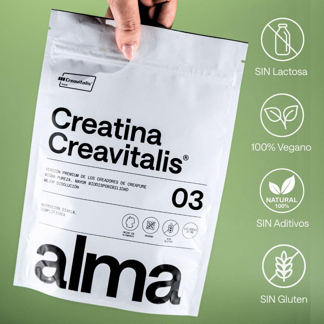 Creatina Monohidratada Creavitalis® ALMA® 600 g | Creatina Creapure Monohidrato en Polvo 99,9% Pureza Premium | Vegana, Sin Gluten ni Lactosa | 200 Dosis Disolución Instantánea | Fabricada en Alemania — view 3
