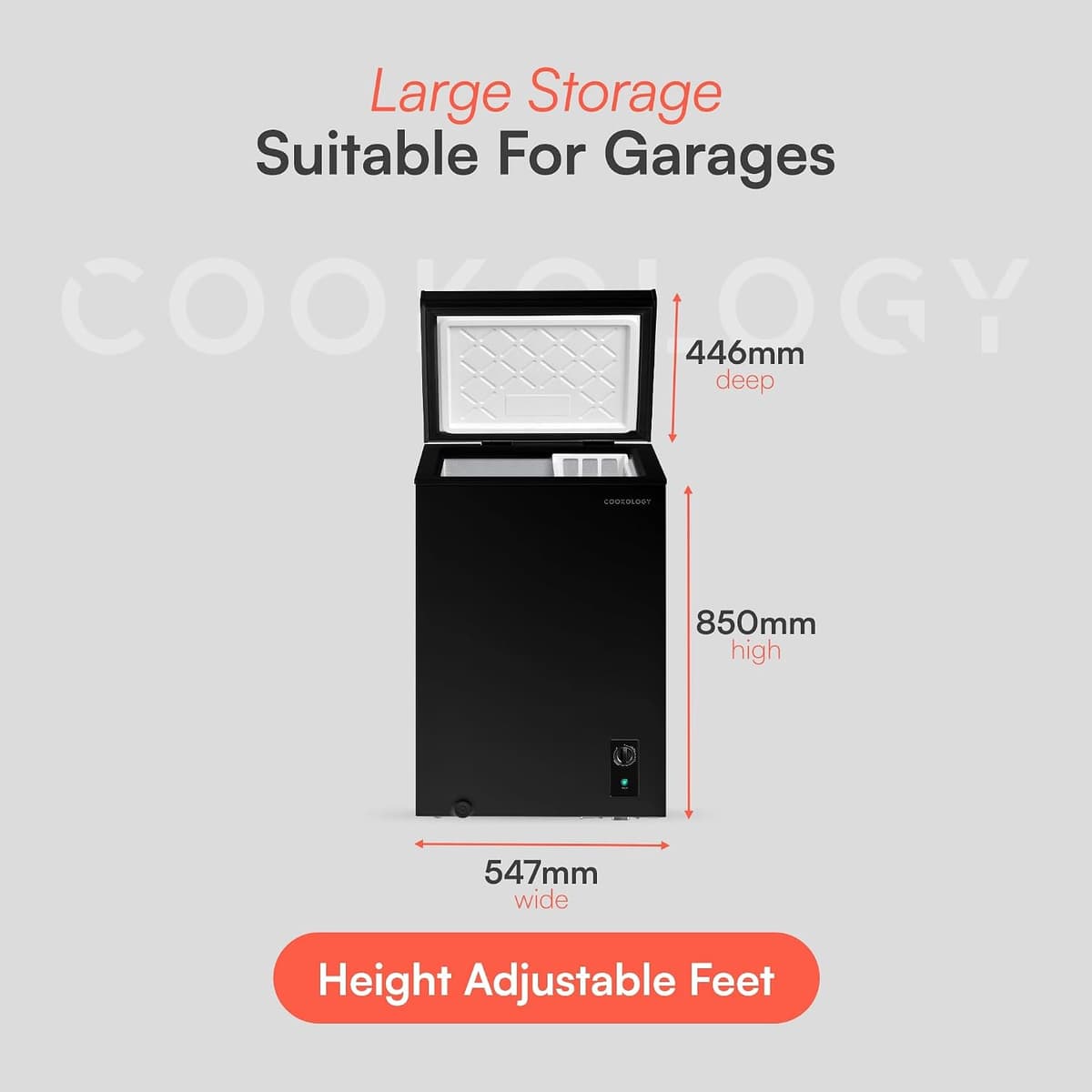 Cookology CCFZ99BK Freestanding Chest Freezer in Black - 99 Litre Capacity - For Kitchens, Outbuildings & Garages - Adjustable Feet & Temperature Controls - 4 Star Freezer Rating — view 3