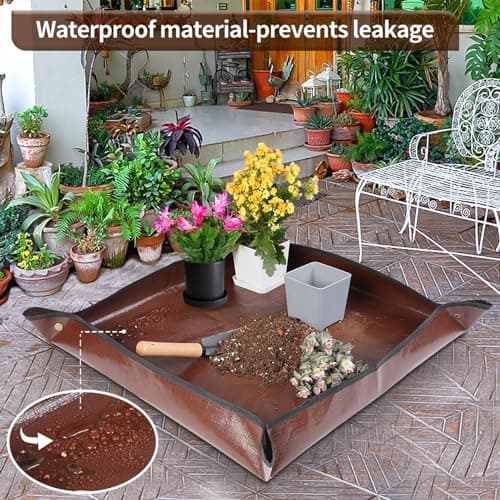 26.8"X26.8" Repotting Mat for House Plants Transplanting Control Mess, Foldable Waterproof Gardening Tray Mat Gardening Gifts for Plant Lovers — view 3