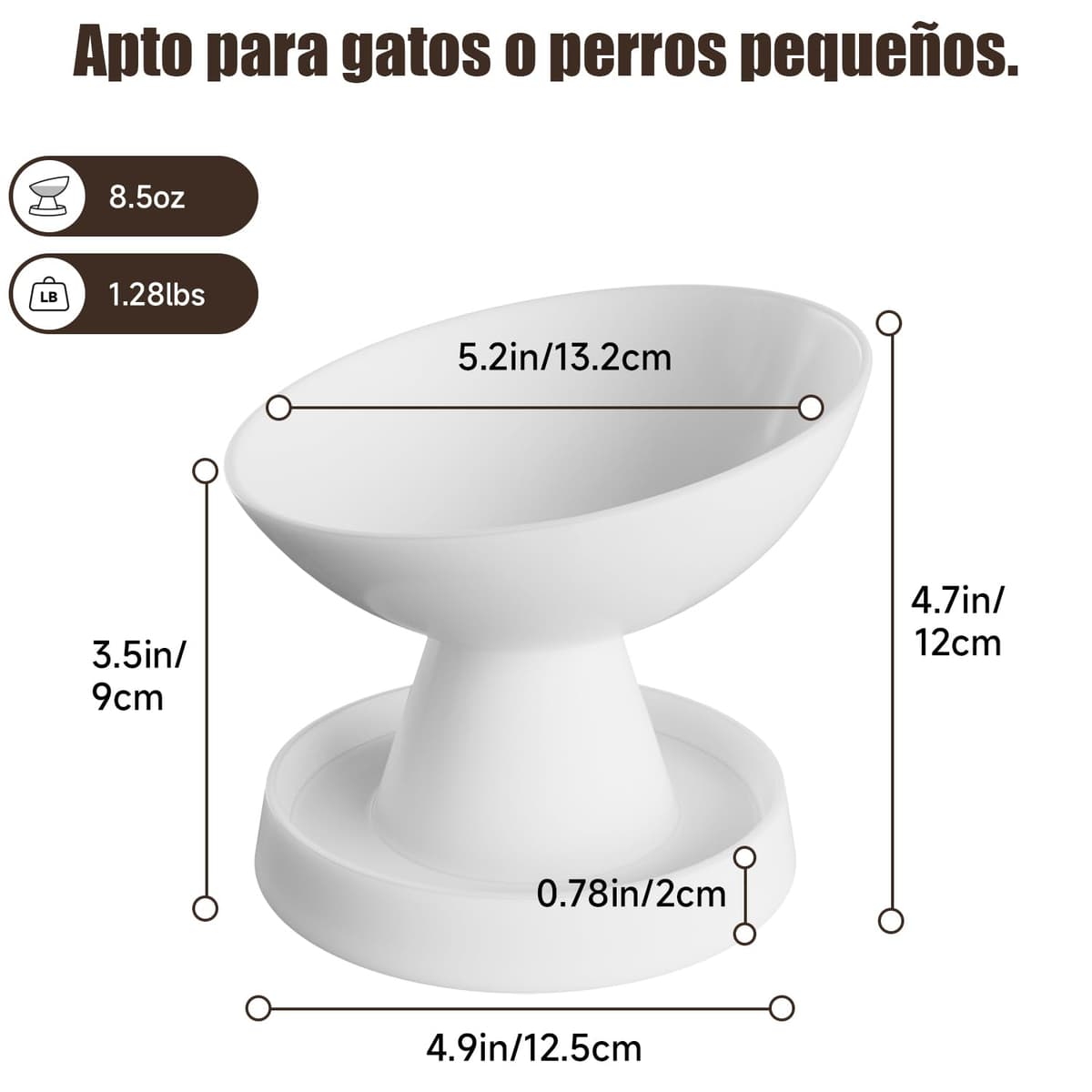 Comedero de Cerámica para Gatos, Pawinner Plato Elevado para Mascotas, Diseño Inclinado 15°, Barrera Antihormigas, Fácil Limpieza, Base Estable, para Gatos y Perros Pequeños, 250 ml, Blanco — view 5