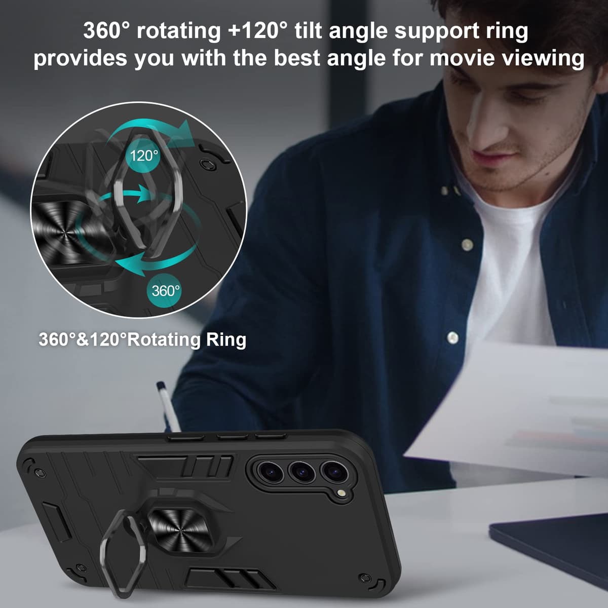 Funda para CMF Phone 2 Pro, Carcasa Antigolpes con Soporte anular metálico, Case Protectora de Grado Militar, Negro — view 297