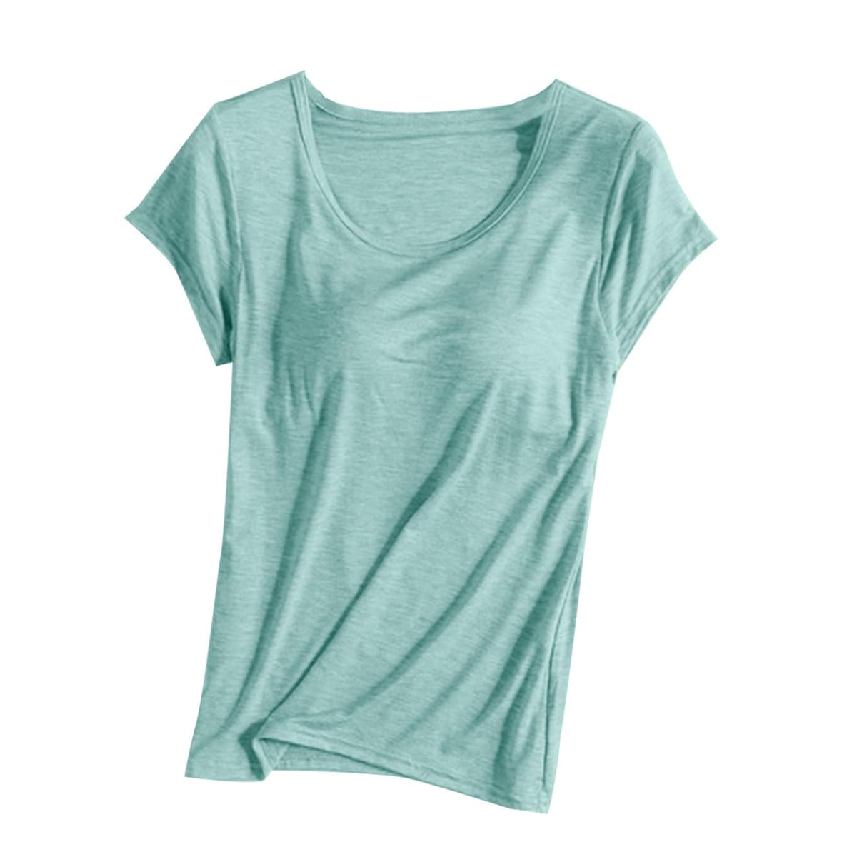 Womens Shirts with Built in Bra Short Sleeve Shirts Summer Casual Athletic Workout Yoga Shelf Bra Padded T Shirts Tops — view 18