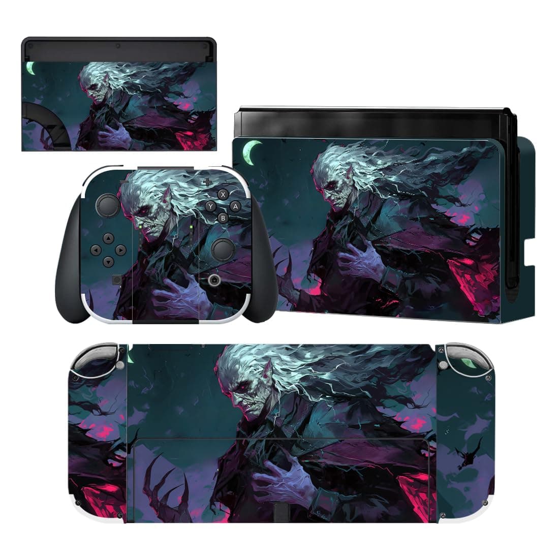playvital Full Set Protective Stickers for Nintendo Switch OLED Model, Customized Vinyl Decal Skins for Switch OLED Console & Joycon & Dock & Grip - Nebula Galaxy — view 10