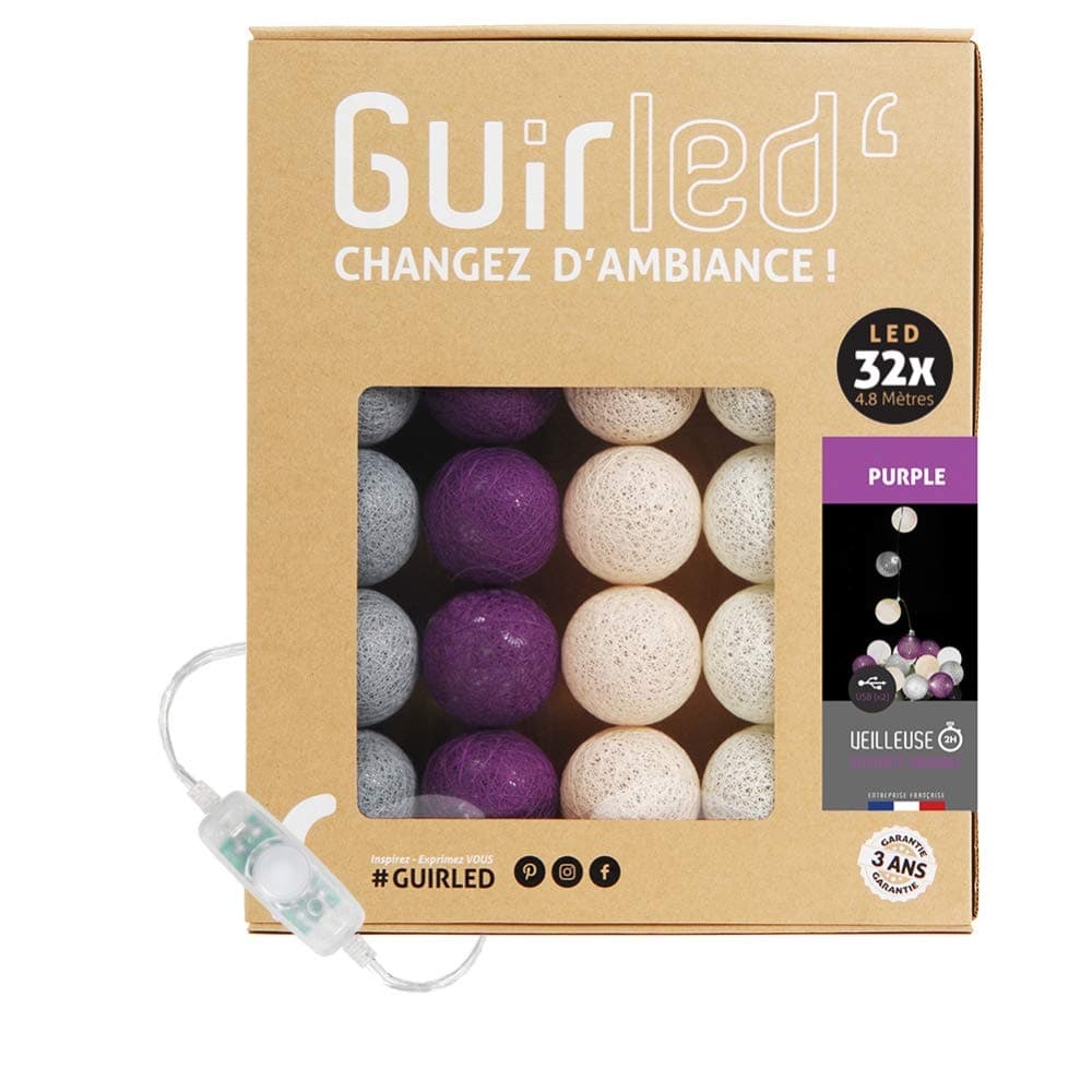 GuirLED - Guirnalda luminosa bolas de algodón LED USB- Luz de noche para bebé 2h - Adaptador de corriente dual USB 2A incluido - 3 intensidades - 16 bolas 1,6m - Byzantin — view 32
