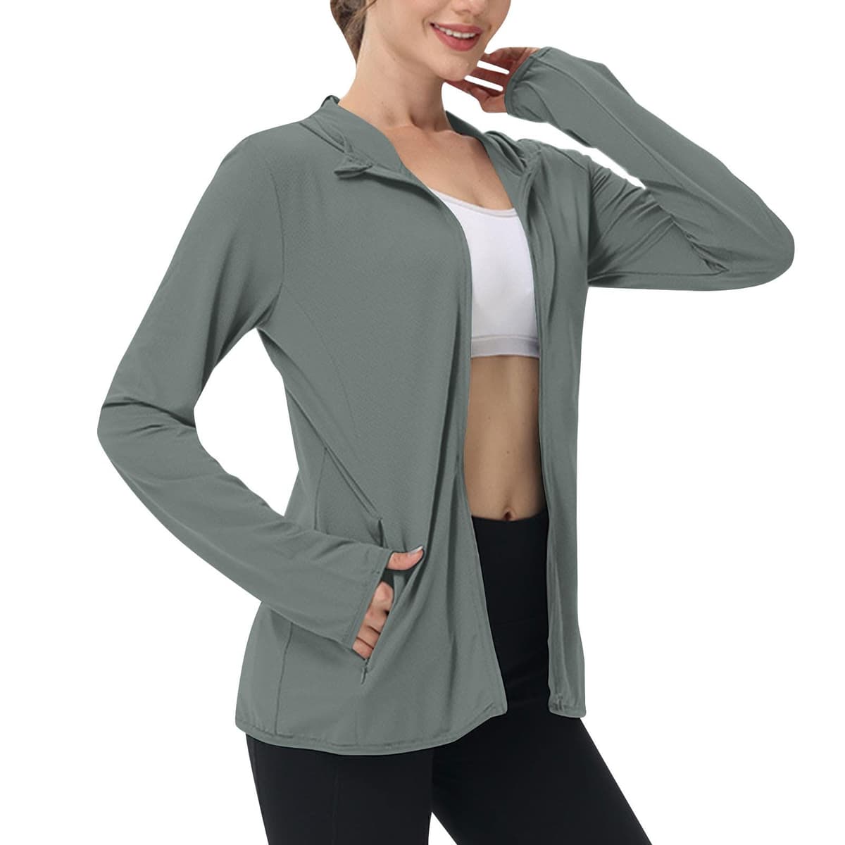 Sun Jacket for Women UPF 50+ Lightweight Athletic Jacket Sun Protection Full Zip Hoodies Shirts Hiking Outdoor Pockets — view 13