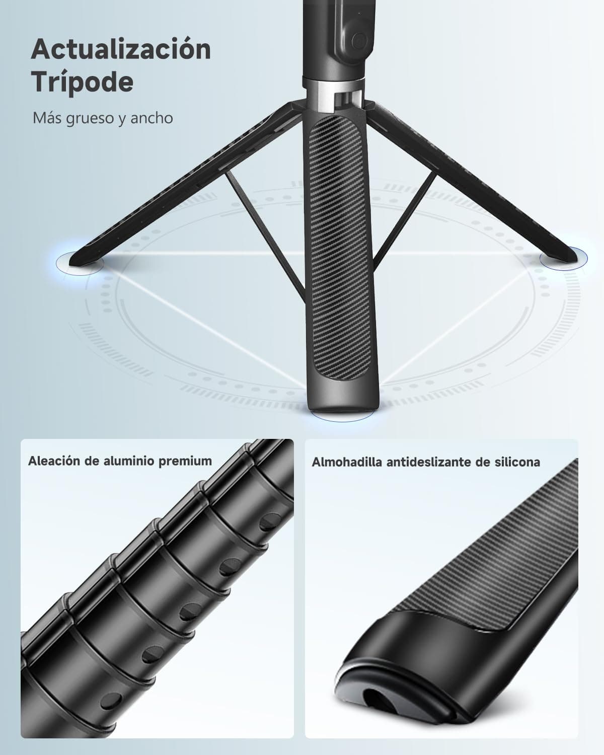 RISEOFLE 180cm Tripode para Movil & Palo Selfie - Tripode Movil Extensible Portátil con Mando Inalámbrico, Compatible con iPhone/Samsung/GoPro/Cámaras — view 2