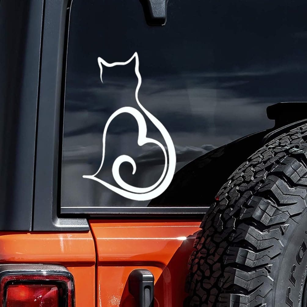 2 pegatinas de vinilo con forma de gato, 8 x 13 cm, diseño de corazón, para coche, camión, SUV, ventana, exterior, gatito, decoración de mascotas, #AZ89 (color blanco) — view 3