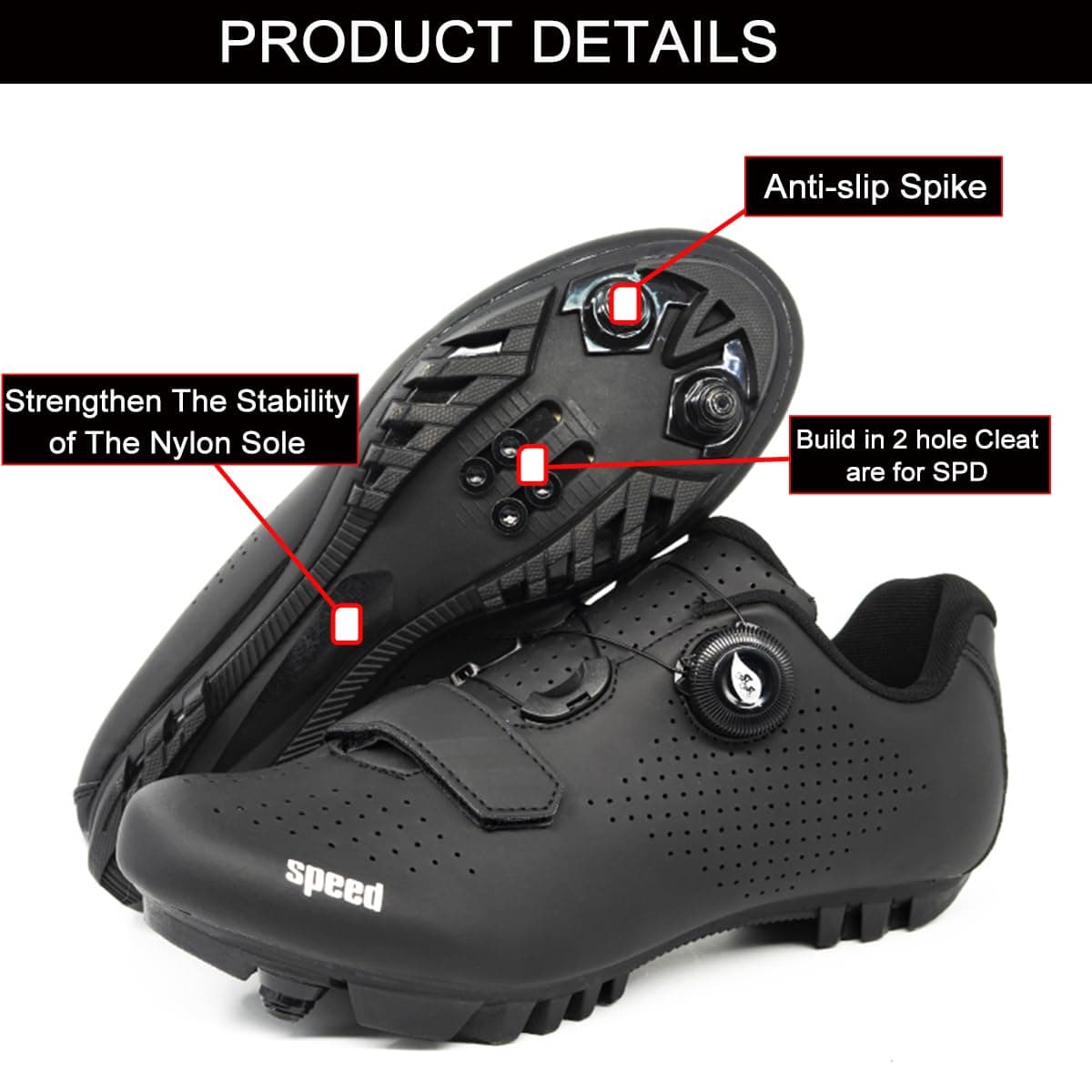 Hixingo Zapatilla de Ciclismo Hombre, Zapatos Bicicleta de Montaña Exterior MTB Compatibles con SPD Lock System, Zapatillas de Ciclismo Unisex Adulto Respirables — view 3