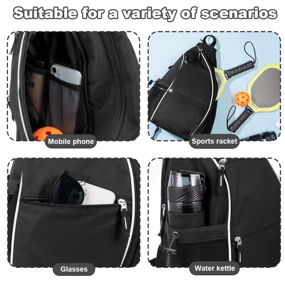 1 Unidad Bolsa de Pickleball, Pickleball Sling Bag Mochila, Mochila Cruzada Reversible para Hombres y Mujeres, Bolso Bandolera Portátil con Gancho para Equipo y Equipo, sostiene Palas, Pelotas — view 4
