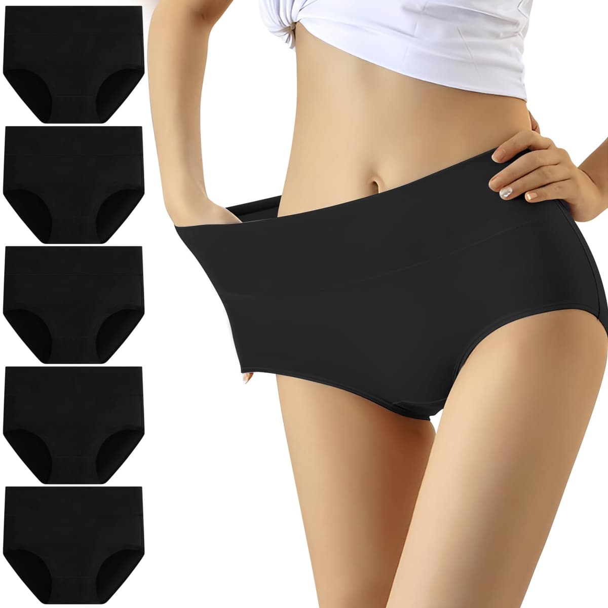 YouShow Women's Knickers High Waist Cotton Underwear for Women Ladies Full Briefs Pant Multiple Colors and Sizes 5 Pack — view 11
