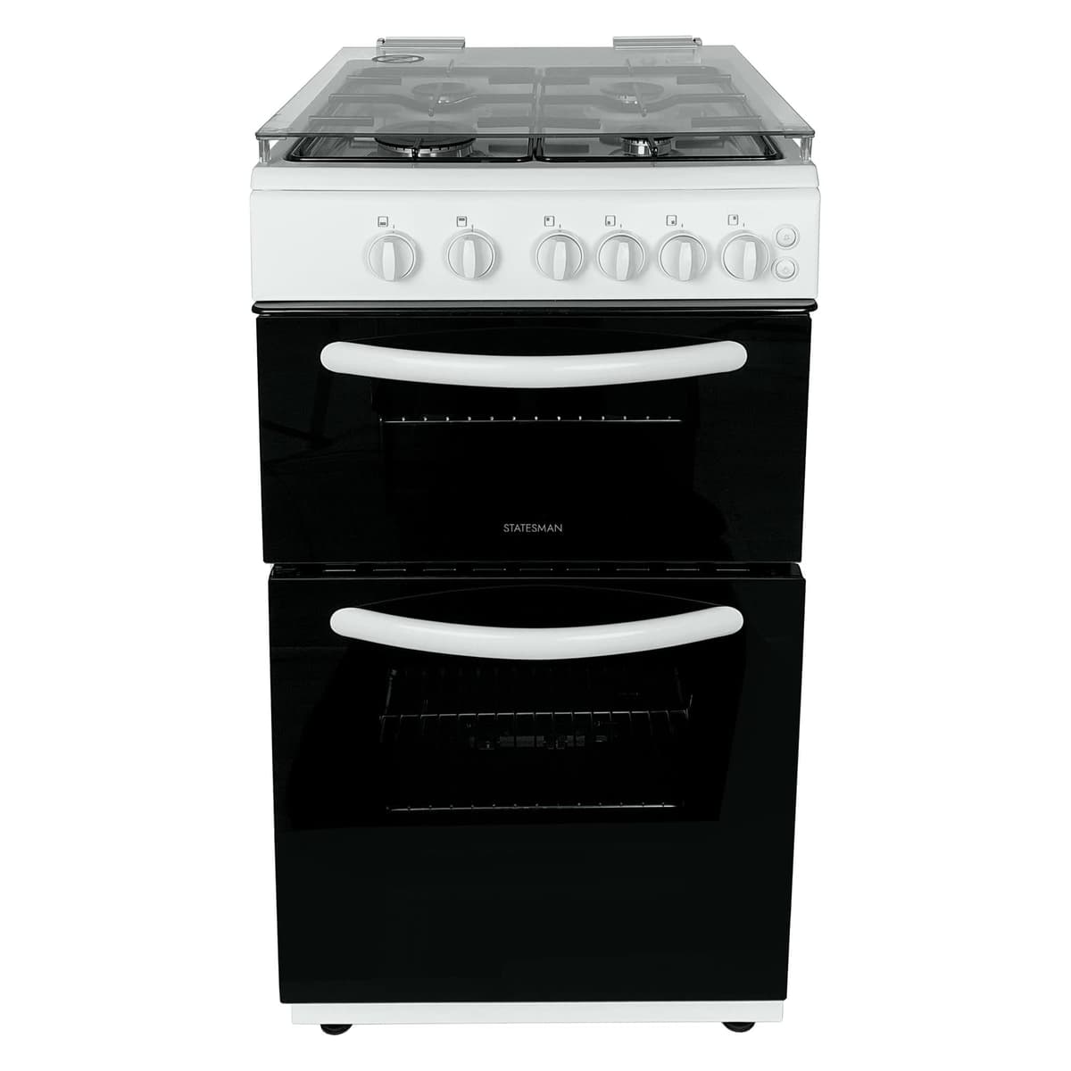 Statesman GTL50W Double Oven Gas Cooker with Glass Lid, 4 Gas Burners, 50cm Wide, White — view 5