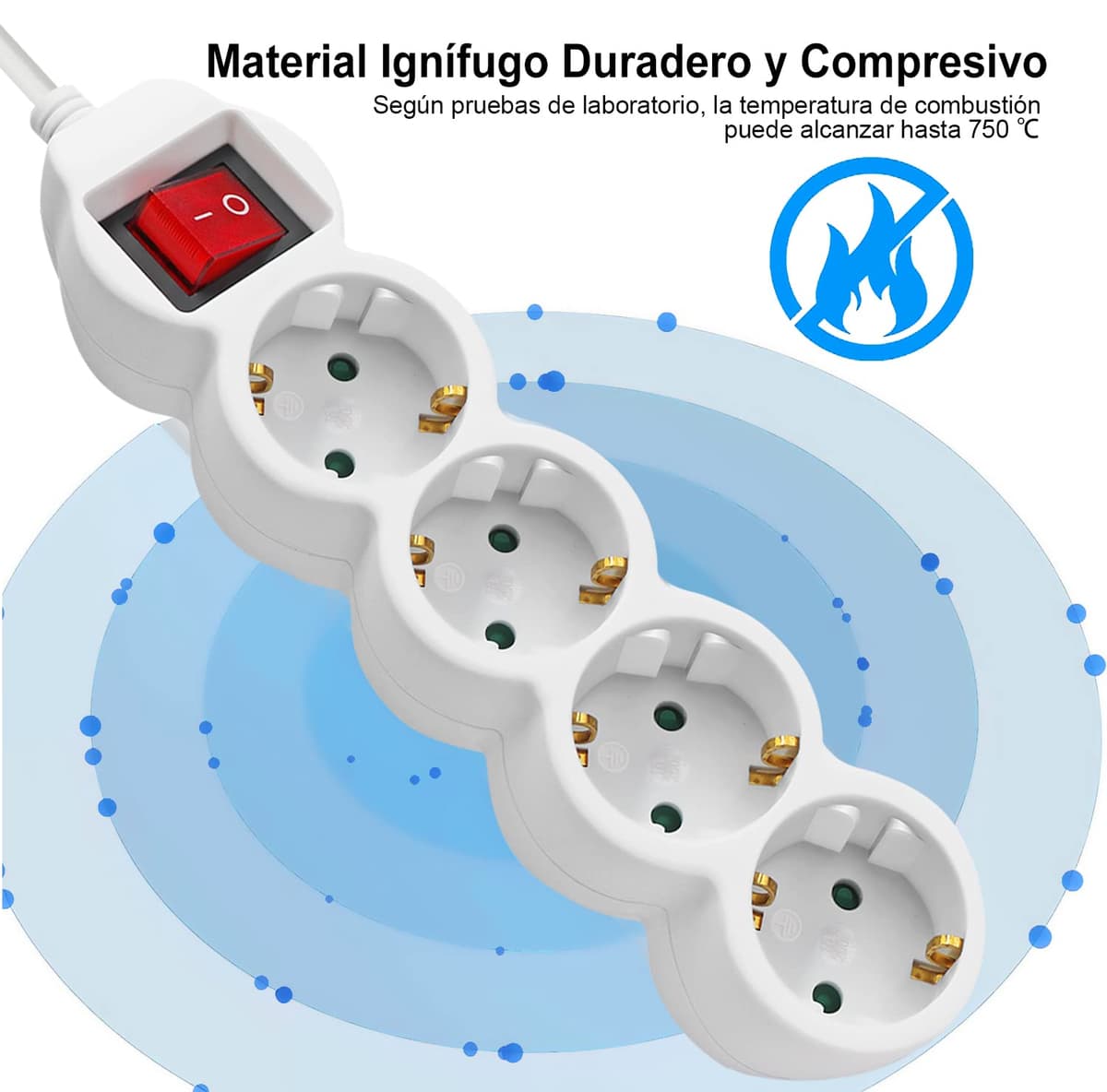 EXTRASTAR Regleta alargador de 3 Metros con 4enchufes e Interruptor Blanco — view 3
