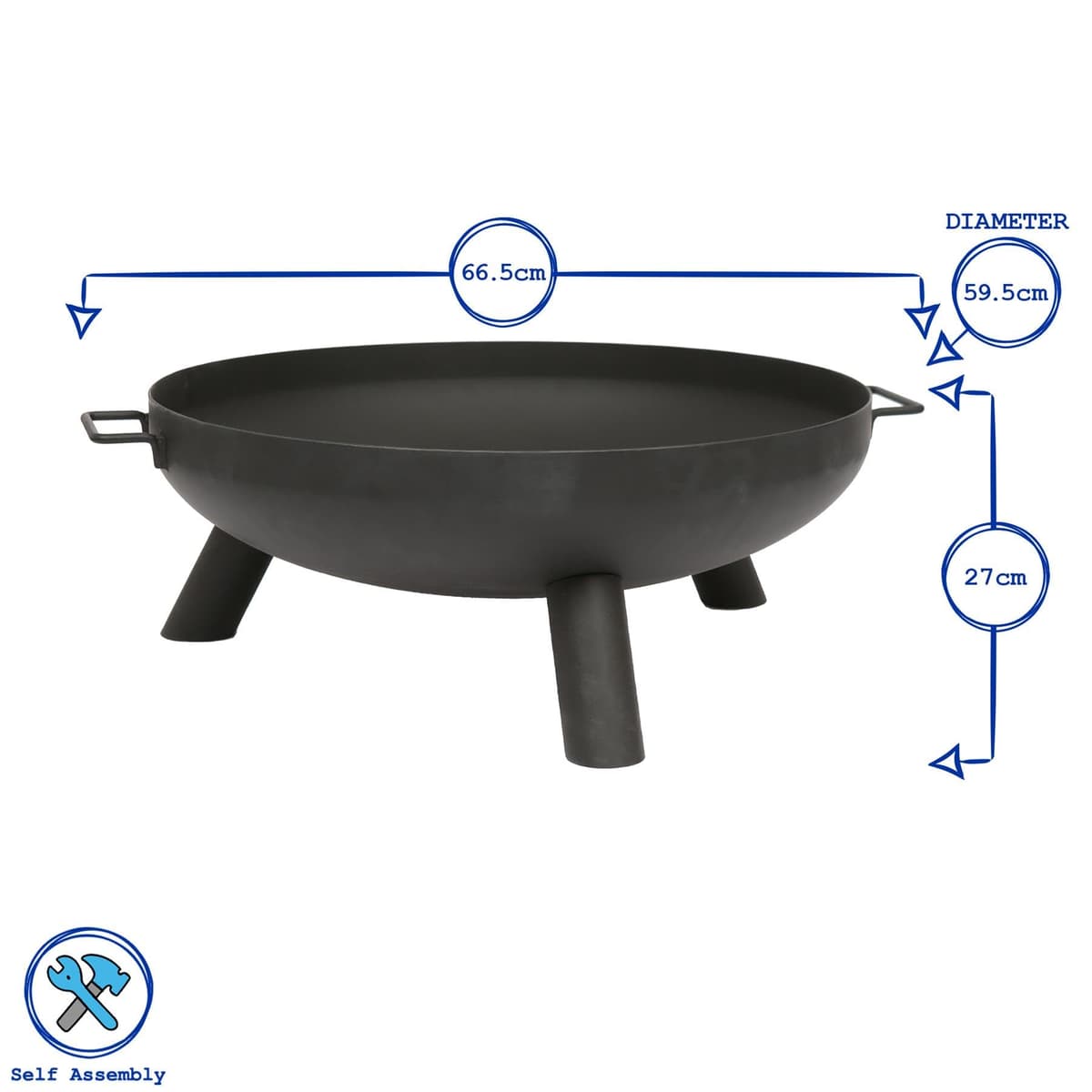 Hammer & Tongs 59.5cm Iron Fire Pit - Small Outdoor Round Garden Fire Bowl Brazier Garden Patio Heater Stove for Wood Logs, Charcoal Burning, BBQ, Camping Firepit — view 3