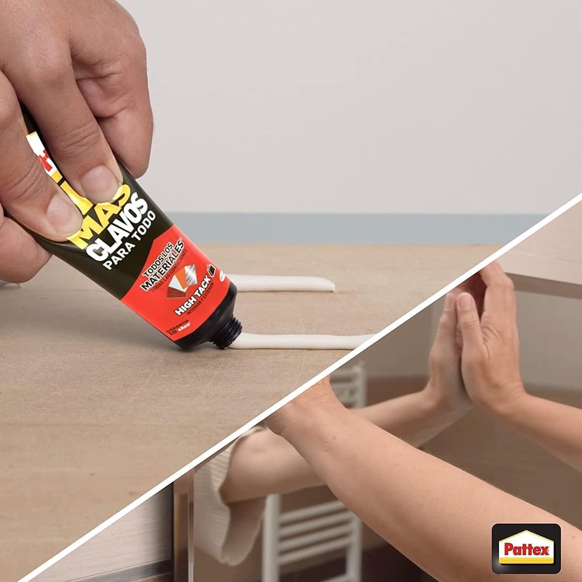 Pattex No Más Clavos Para Todo HighTack, adhesivo de montaje resistente a temperaturas extremas, pegamento fuerte en superficies húmedas, adhesivo blanco, 1 tubo x 142 g — view 6