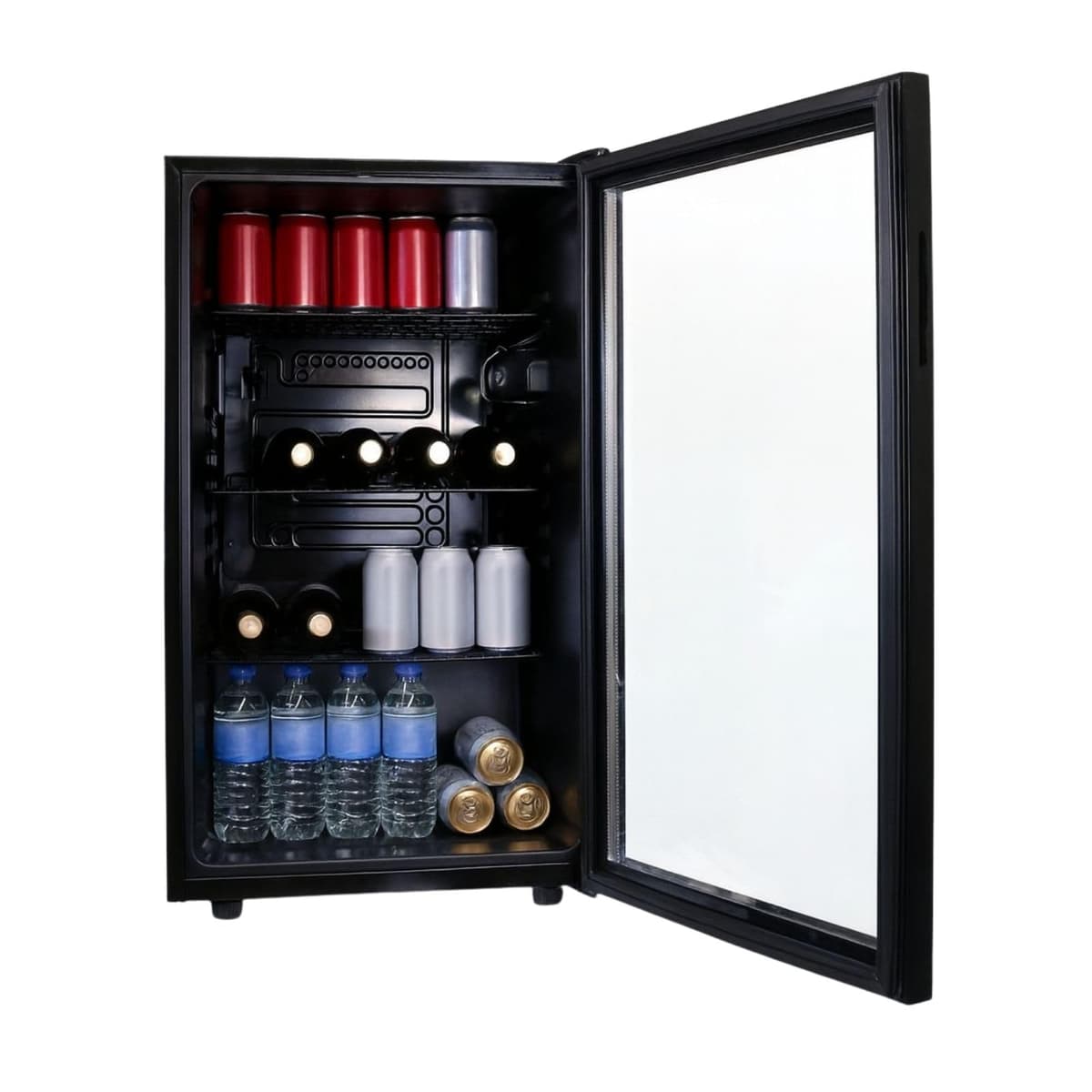 SIA HSWC150BL/G Freestanding Under Counter 150L Wine Cooler Fridge, 58 Bottle Capacity, Glass Door, Wooden Shelves, Digital Display and LED Light, Black, 2 Years Parts and Labour Guarantee — view 3