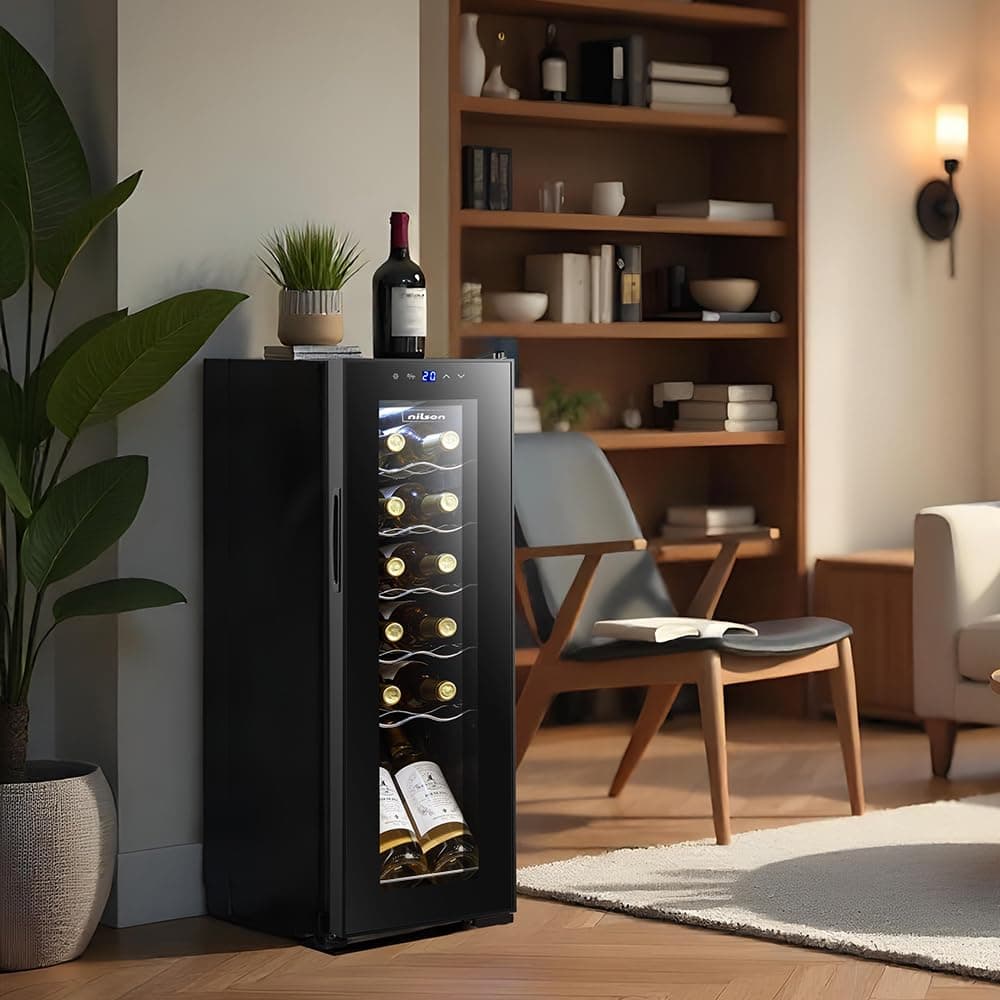 Nilson Vinoteca 12 Botellas Negro, NVN1200S. Cíclica, 44 dB Nivel Sonoro, Zona Única de Temperatura, Pantalla Digital, Luz Interior LED, Puerta Cristal, Apertura Tipo Uñero, Eficiencia Energética G — view 5
