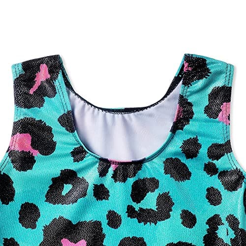 EQSJIU Girls Gymnastics Leotards Size 7-8 Years Old with Shorts Pink Leopard Light Blue Biketard for Kids Bodysuits Black Pink Clothes — view 5