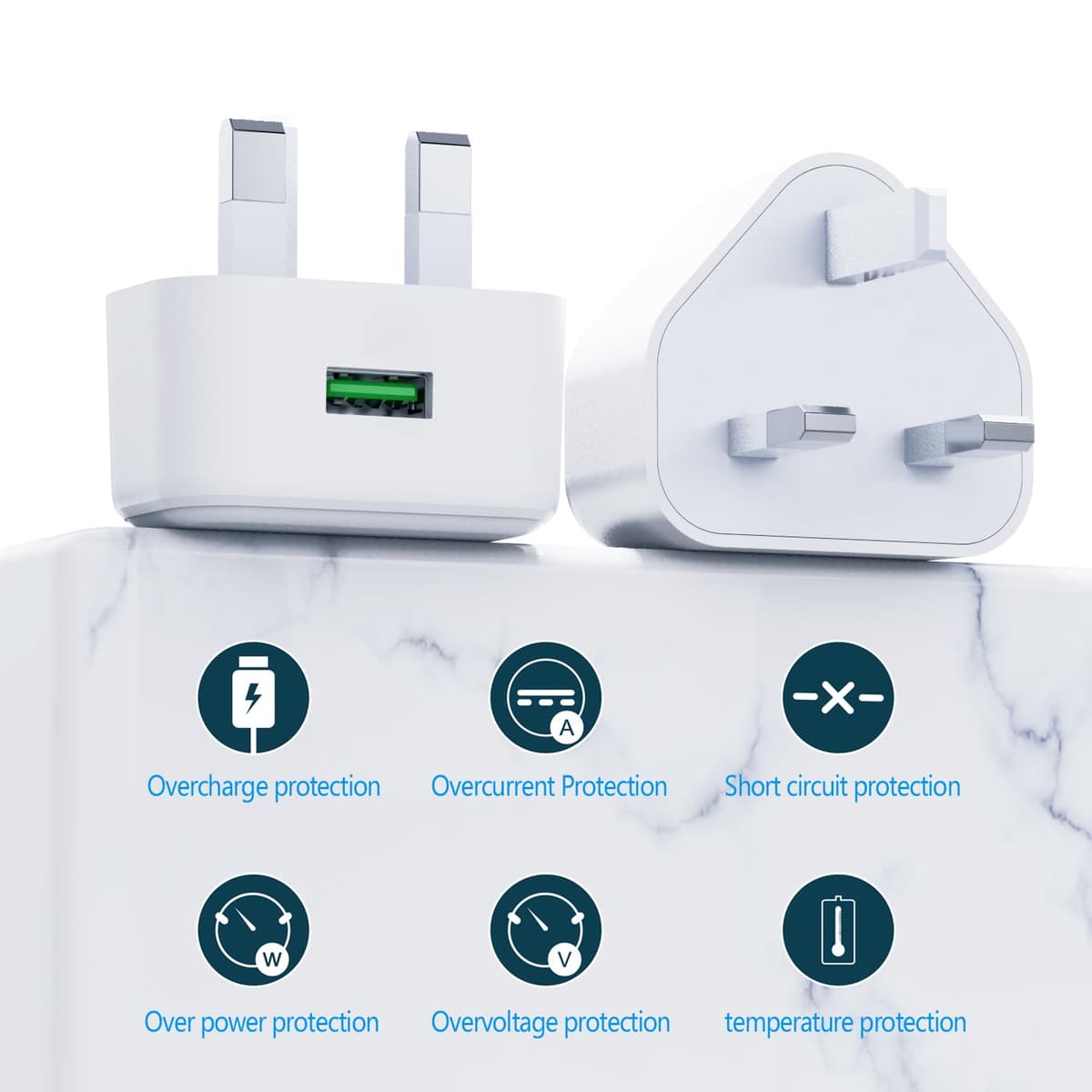 USB Plug UK,3Pack USB Charger Plug Adaptor iPhone Plugs with USB Port Compact 3 Pin Single Way Mains Charge Head 5W 5V 1AMP Socket Charging for i Phone 13 12 11 SE XS XR X 8 7 6 5 iPad Watch Airpods — view 3