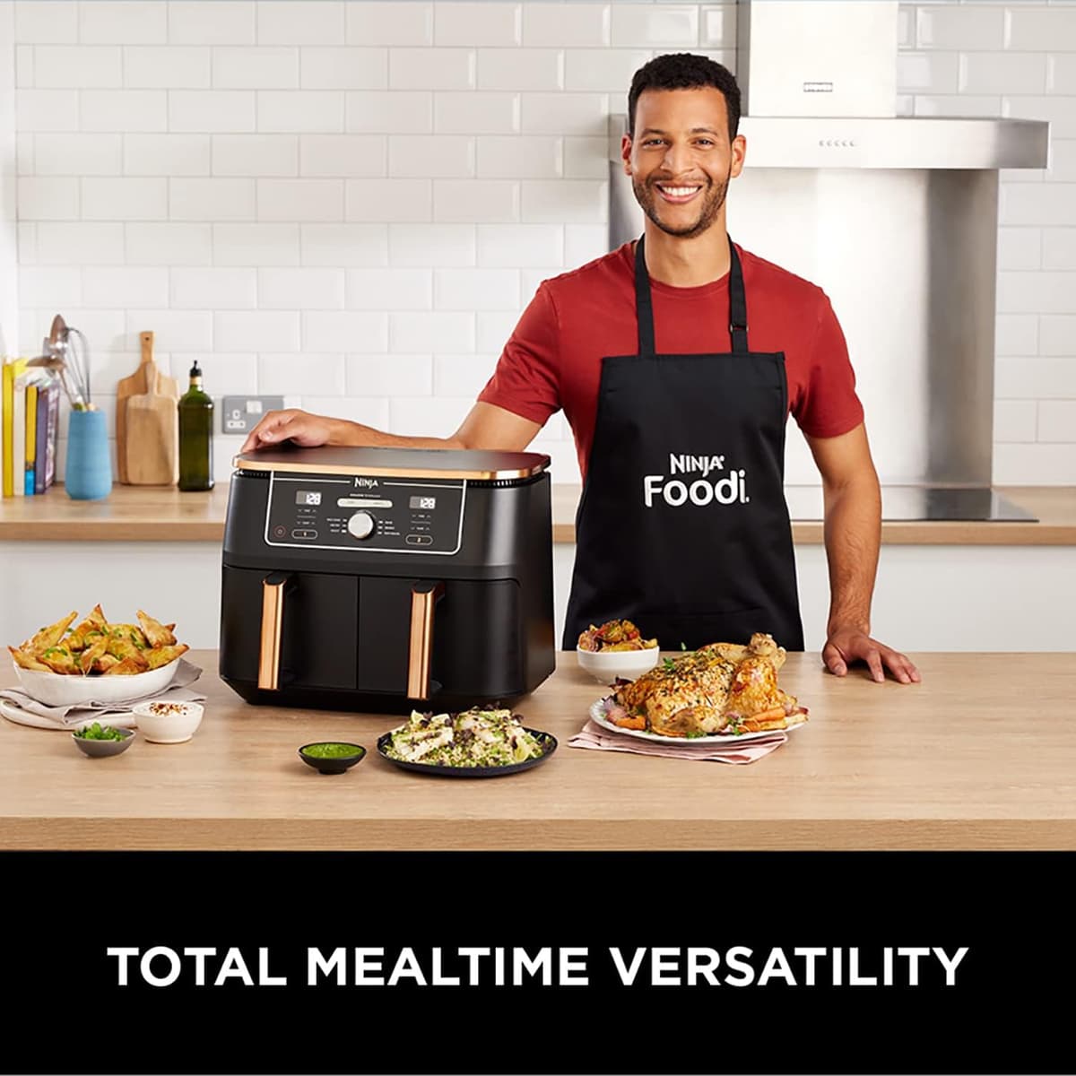 Ninja Foodi MAX Dual Zone Air Fryer, Amazon Exclusive, Tongs, 2 Drawers, 9.5L, 6-in-1, Use No Oil, Air Fry, Max Crisp, Roast, Bake, 8 Portions, Nonstick Dishwasher Safe Baskets, Copper/Black AF400UKCP — view 8