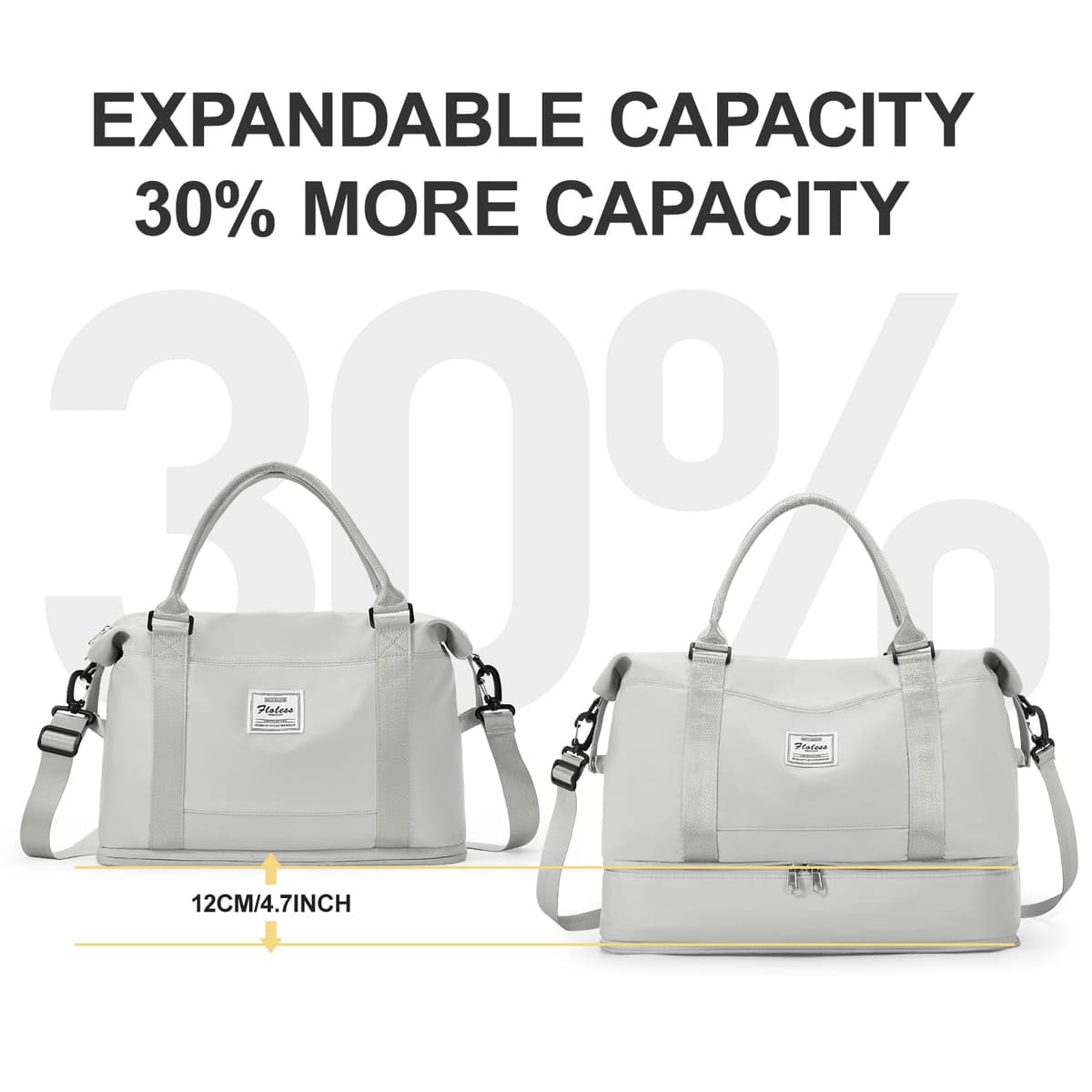 SEAFEW Bolsa de Viaje 40x20x25 para Ryanair,Impermeable Bolsa de Deporte para Gimnasio,Bolsa de Mano Equipaje de Fin de Semana 40x30x20 para Mujer,Bolso de Natación para Playa,D15-Gris Claro — view 3