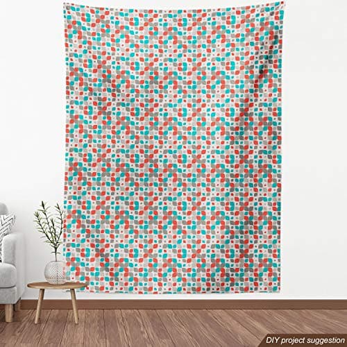Ambesonne Retro Fabric by The Yard, Old Fashioned Style Abstract Mosaic Grid Inspired Floral Pattern Classical, Decorative Fabric for Upholstery and Home Accents, 1 Yard, Turquoise Grey — view 3