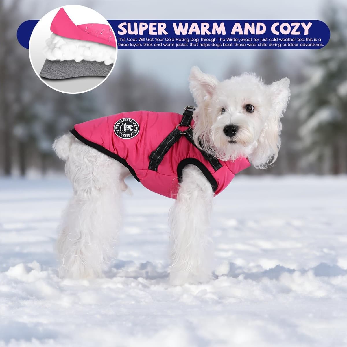 Poseca Waterproof Winter Coat for Small Dogs - Warm Vest Jacket with Harness for Small Medium Large Dogs — view 6