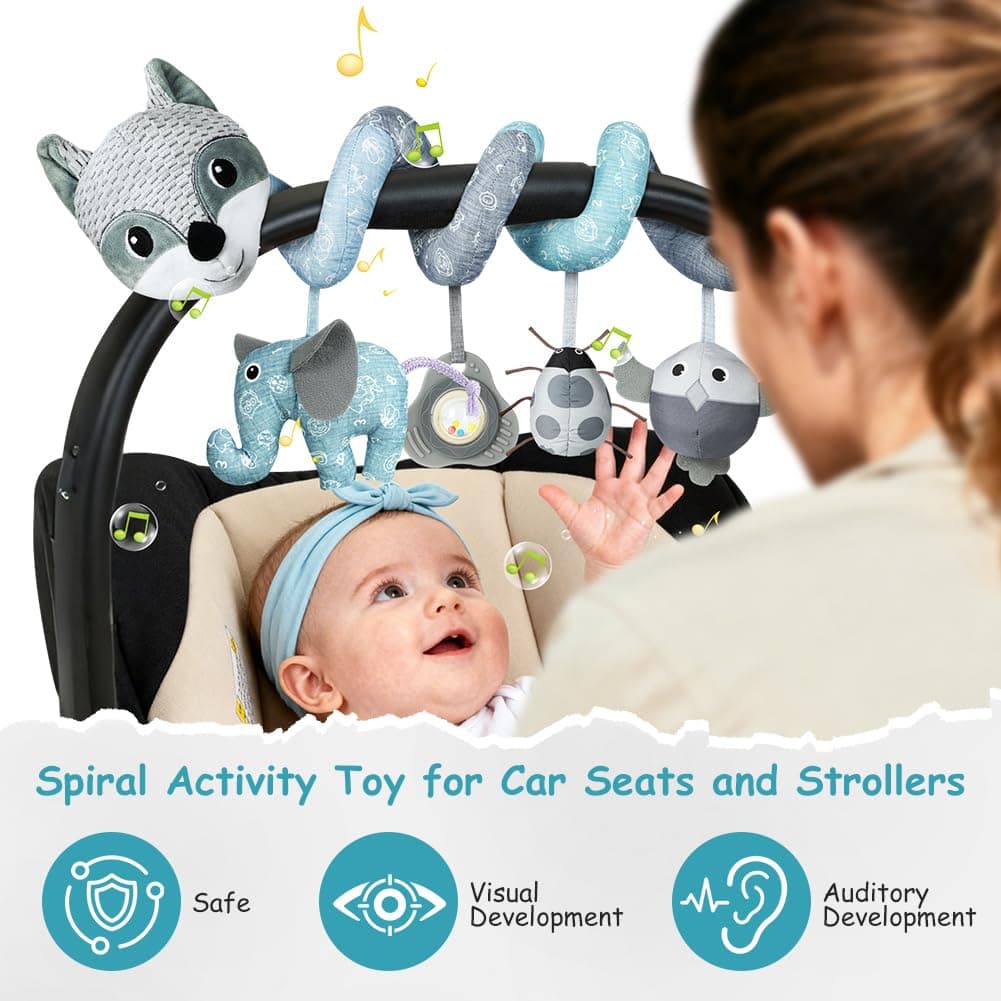 Vicloon Colgantes para Cochecitos Juguetes para Bebé de 0 a 24 Meses, Juguetes de Peluche en Espiral para Bebé con Mordedor y Sonajero, para Cochecitos/Cunas/Asientos de Automóviles (Zorro Gris) — view 3