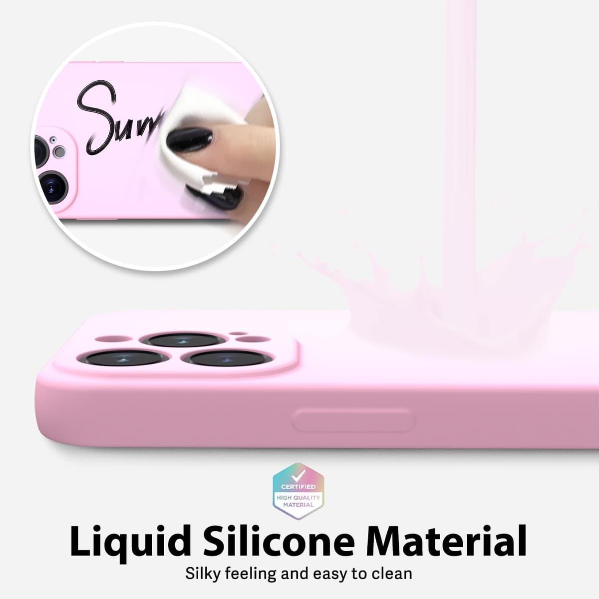 oakxco for iPhone 17 Pro Max Phone Case Liquid Silicone, Cute Thin Slim Grip Soft Rubber Gel for Women Men, Smooth Matte TPU Plain Solid Color Girly Simple Case with Camera Cover, Light Pink — view 1331