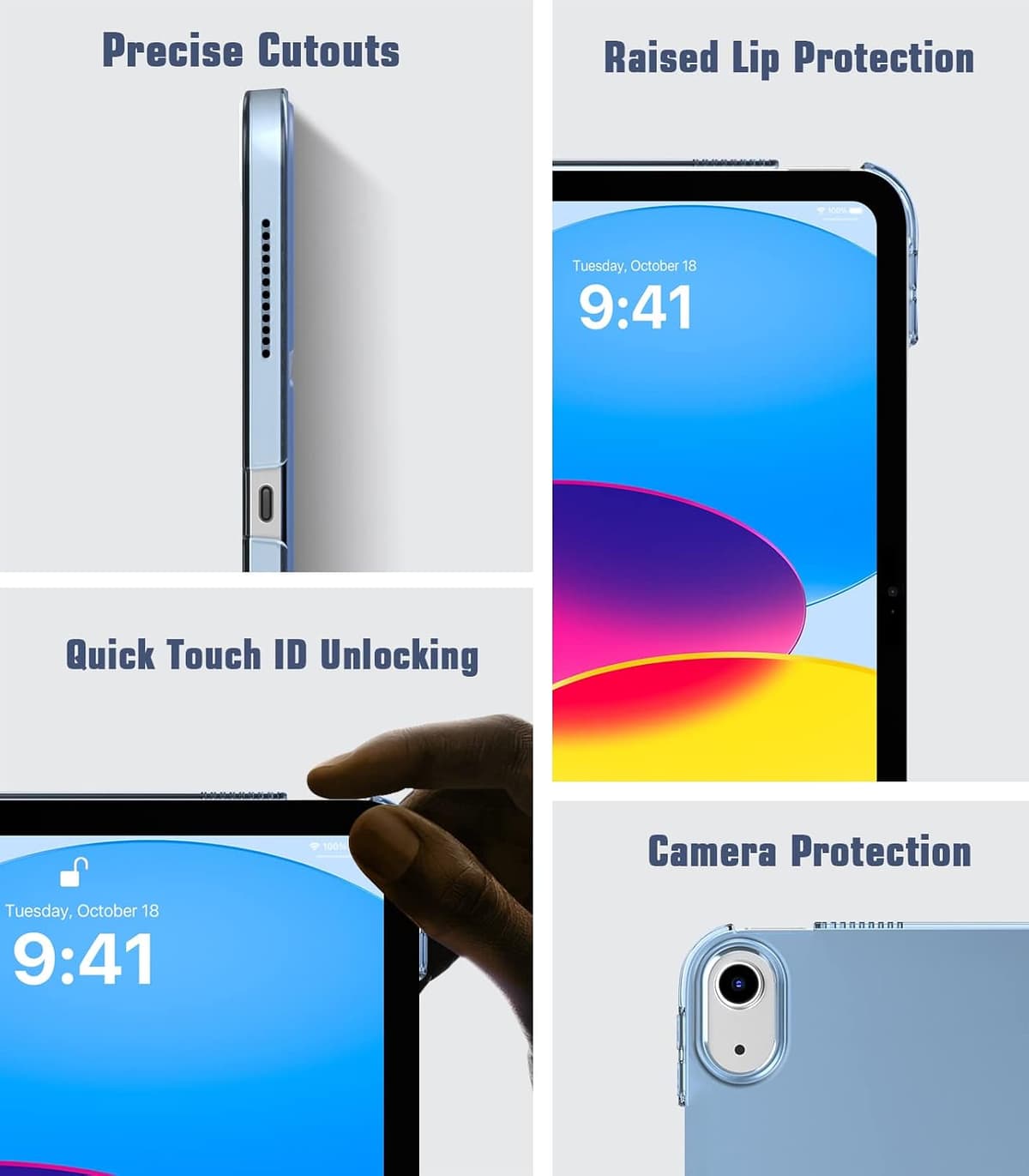 TiMOVO Case for iPad (A16) 11th Generation 11 Inch 2025/iPad 10th Generation 10.9 Inch 2022, Slim Stand Cover with Hard Translucent Back, Support Touch ID, Auto Wake/Sleep, Abyss Blue — view 5