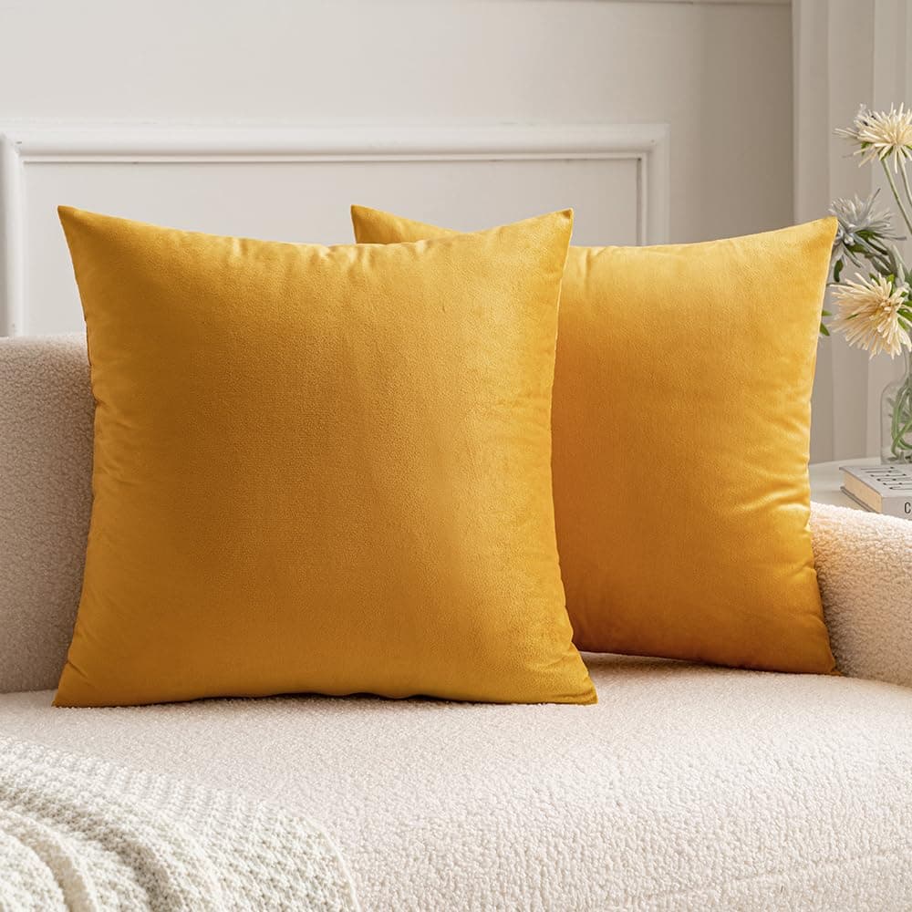 MIULEE Pack of 2 Fall Velvet Soft Solid Decorative Throw Pillow Covers Square Cushion Cases for Sofa Couch Bedroom Living Room Car Home Decor 18 x 18 Inch 45 x 45 cm Orange — view 16