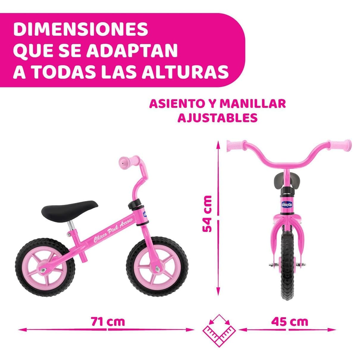 Chicco Bicicleta Niño 2 años, Bicicleta Sin Pedales, 2-5 Años, hasta 25 kg, Bici Sin Pedales, para Aprender a Mantener el Equilibrio, Manillar y Sillín Ajustables, Juguetes, Regalo Niño 2 años, Rosa — view 3
